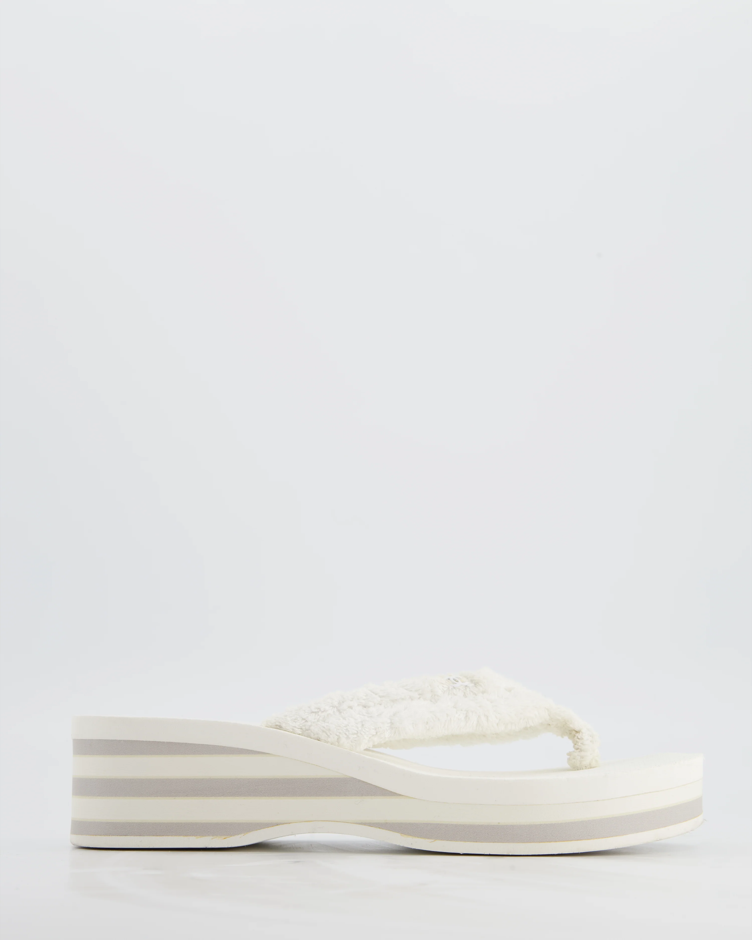 Chanel White Cotton Beach Sandals with White CC Logo Detail Size EU 38