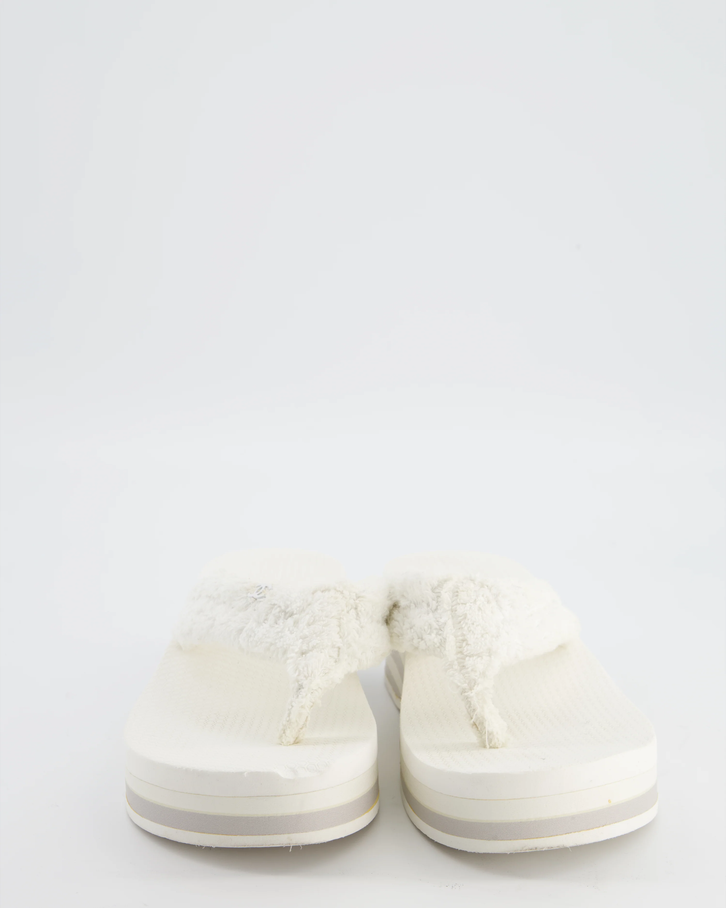 Chanel White Cotton Beach Sandals with White CC Logo Detail Size EU 38 - Image 4