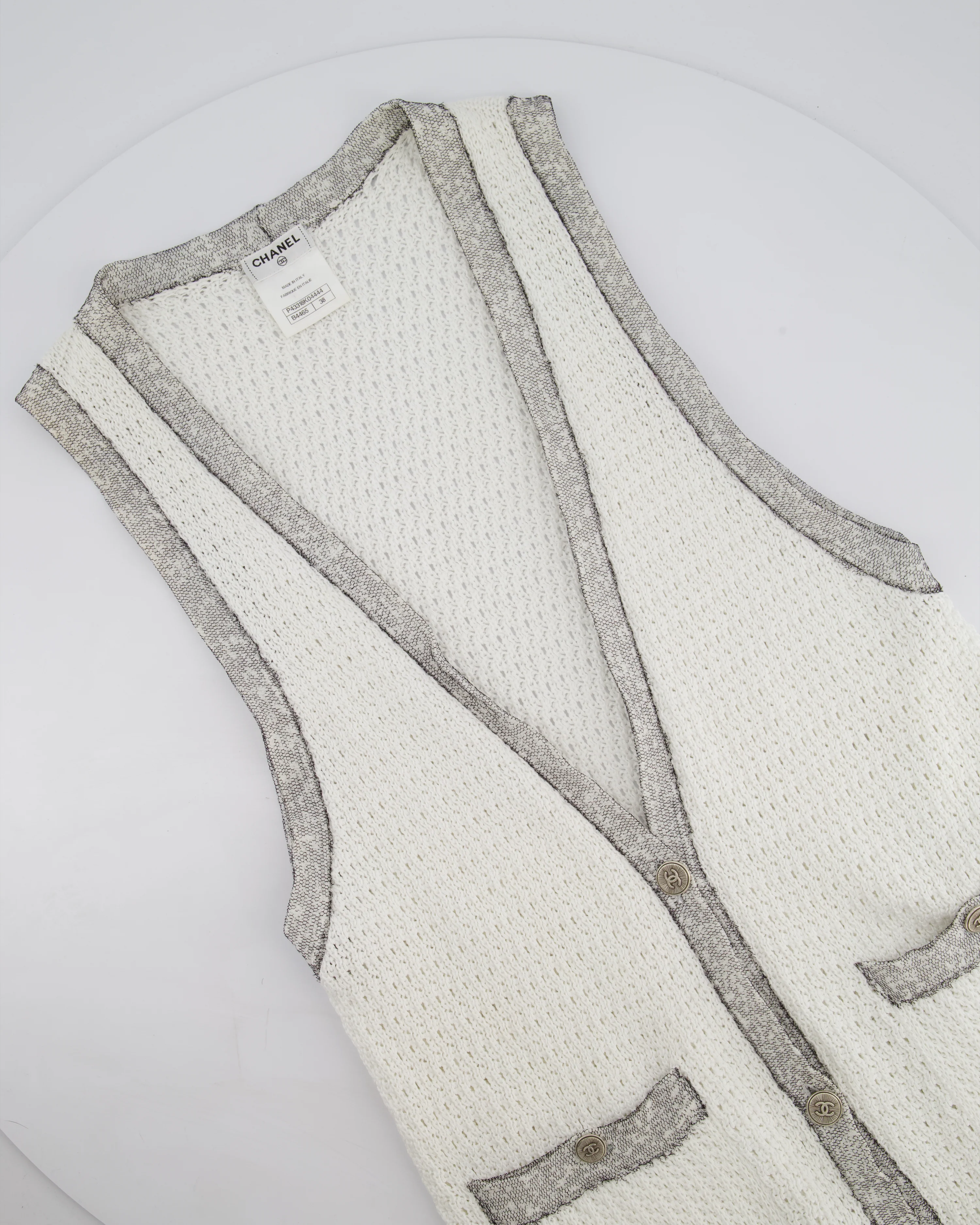 Chanel White Long Line Button Down Vest with Pocket Detail FR 38 (UK 10) - Image 5