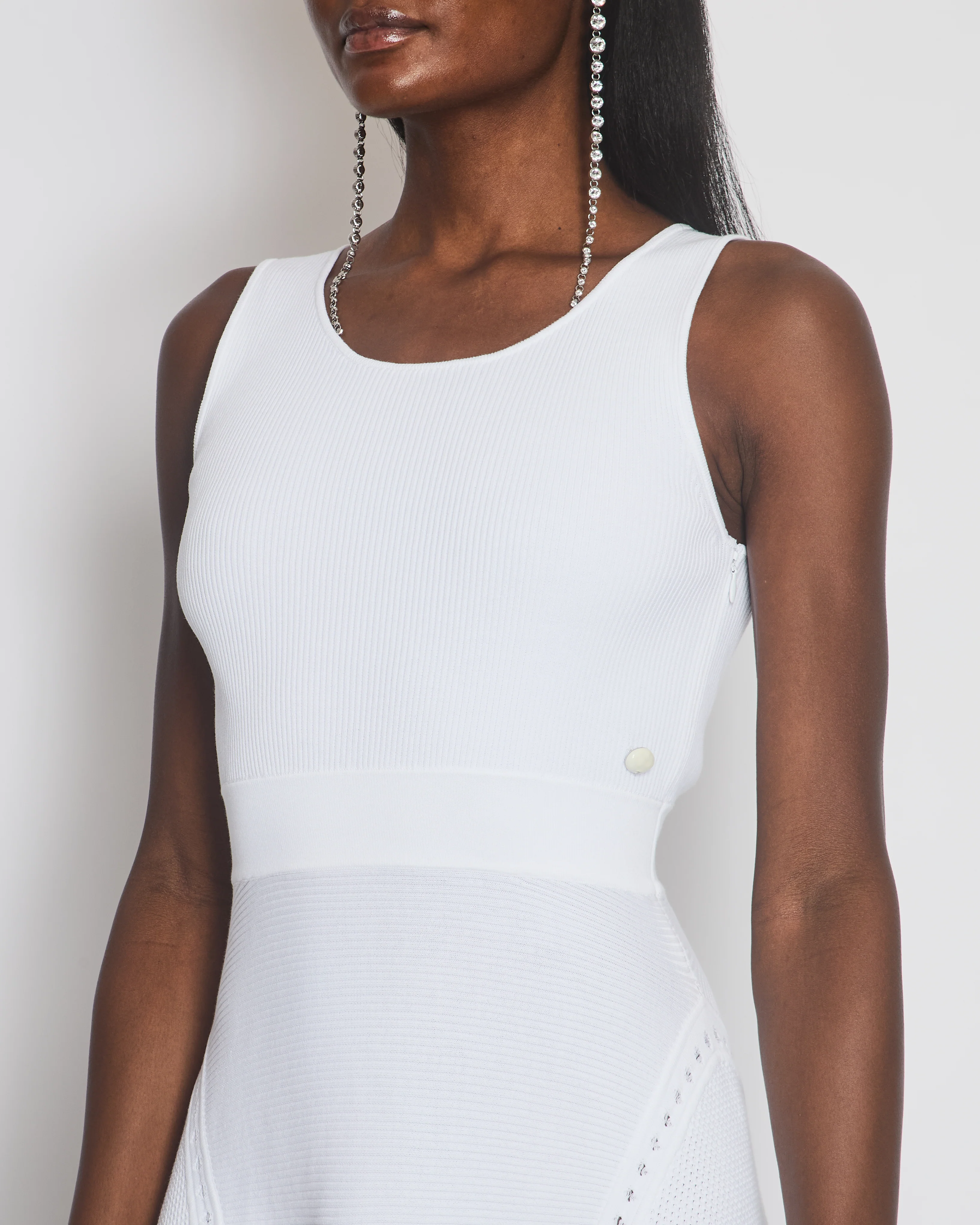 Chanel White Sleeveless Ribbed Skater Dress with CC Logo Button Size FR 38 (UK 10) - Image 3
