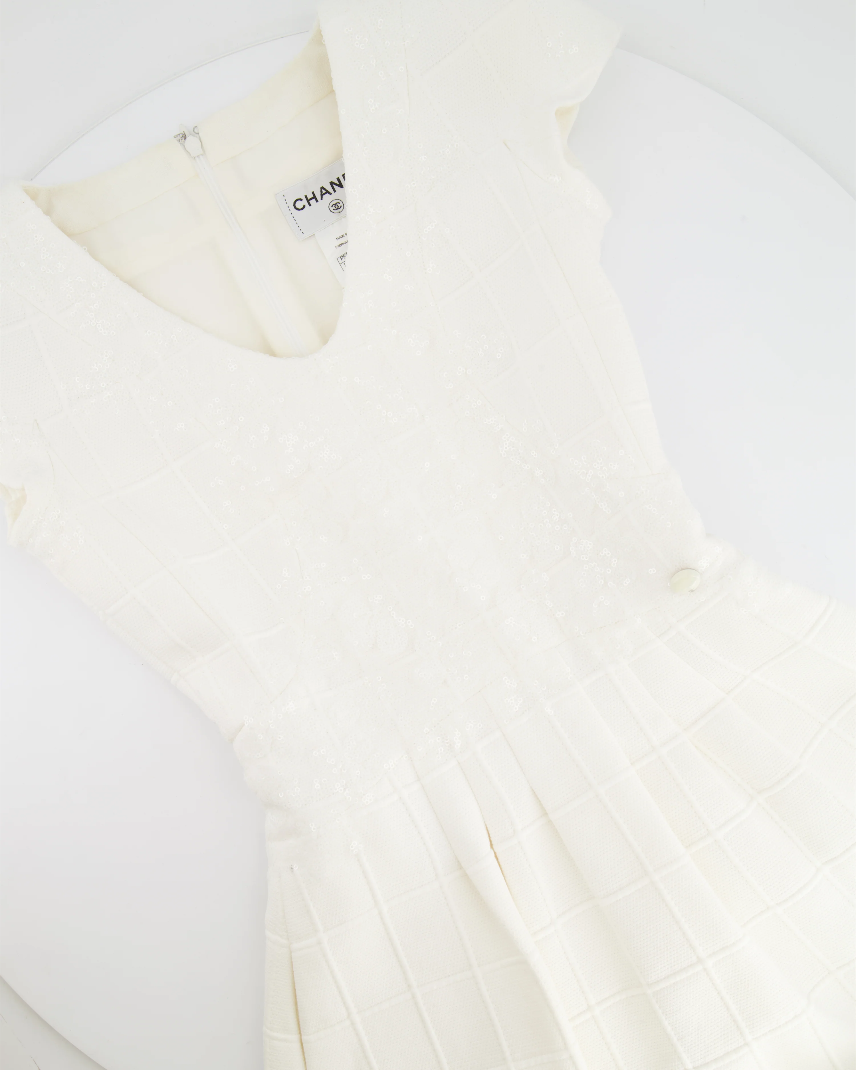 Chanel White Short Sleeve Sequin Floral Embellished Mini Dress Size FR 36 (UK 8) - Image 6