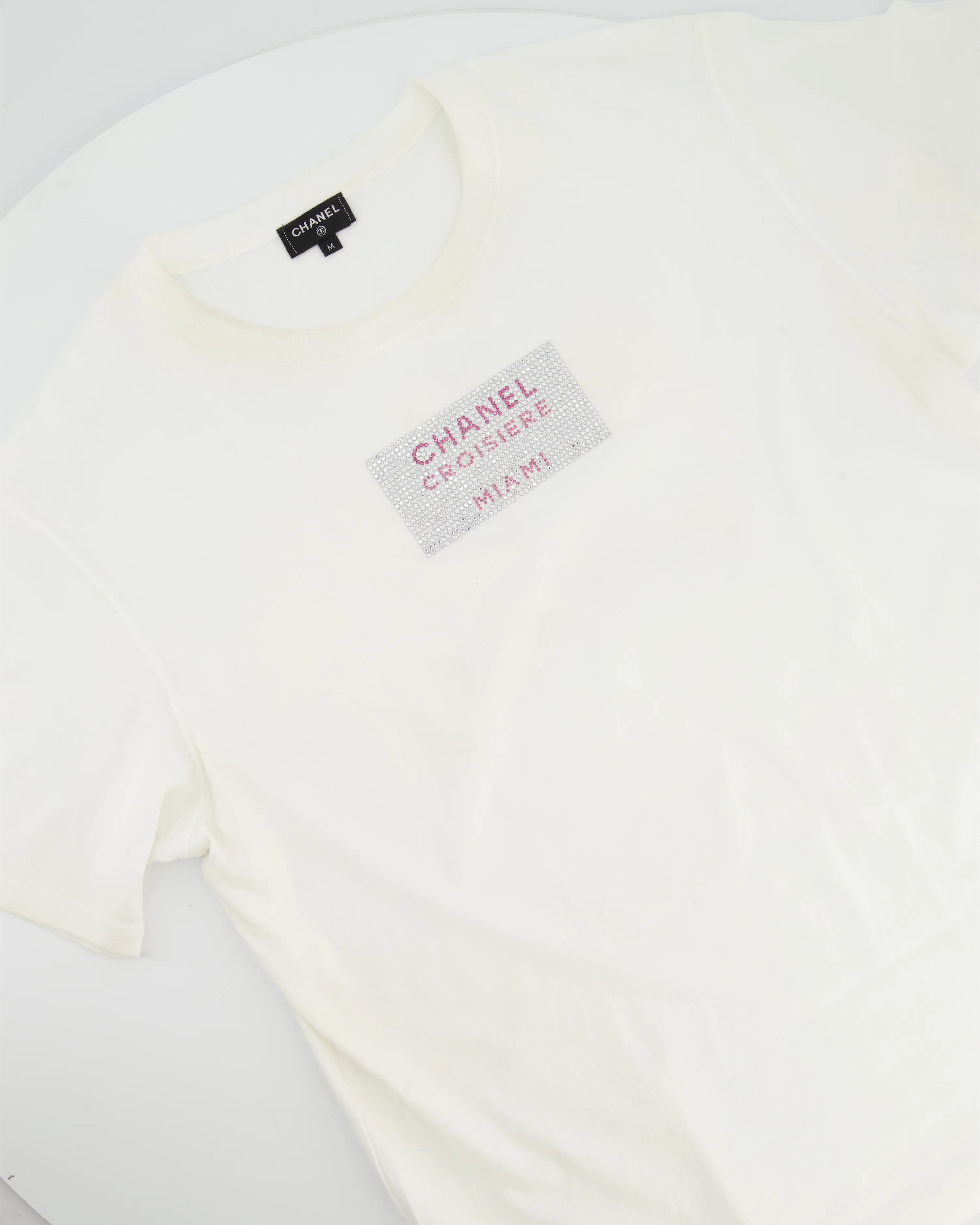 Chanel White T-shirt Rhinestones Detail “Croisiere Miami” Size M (UK 10) - Image 5