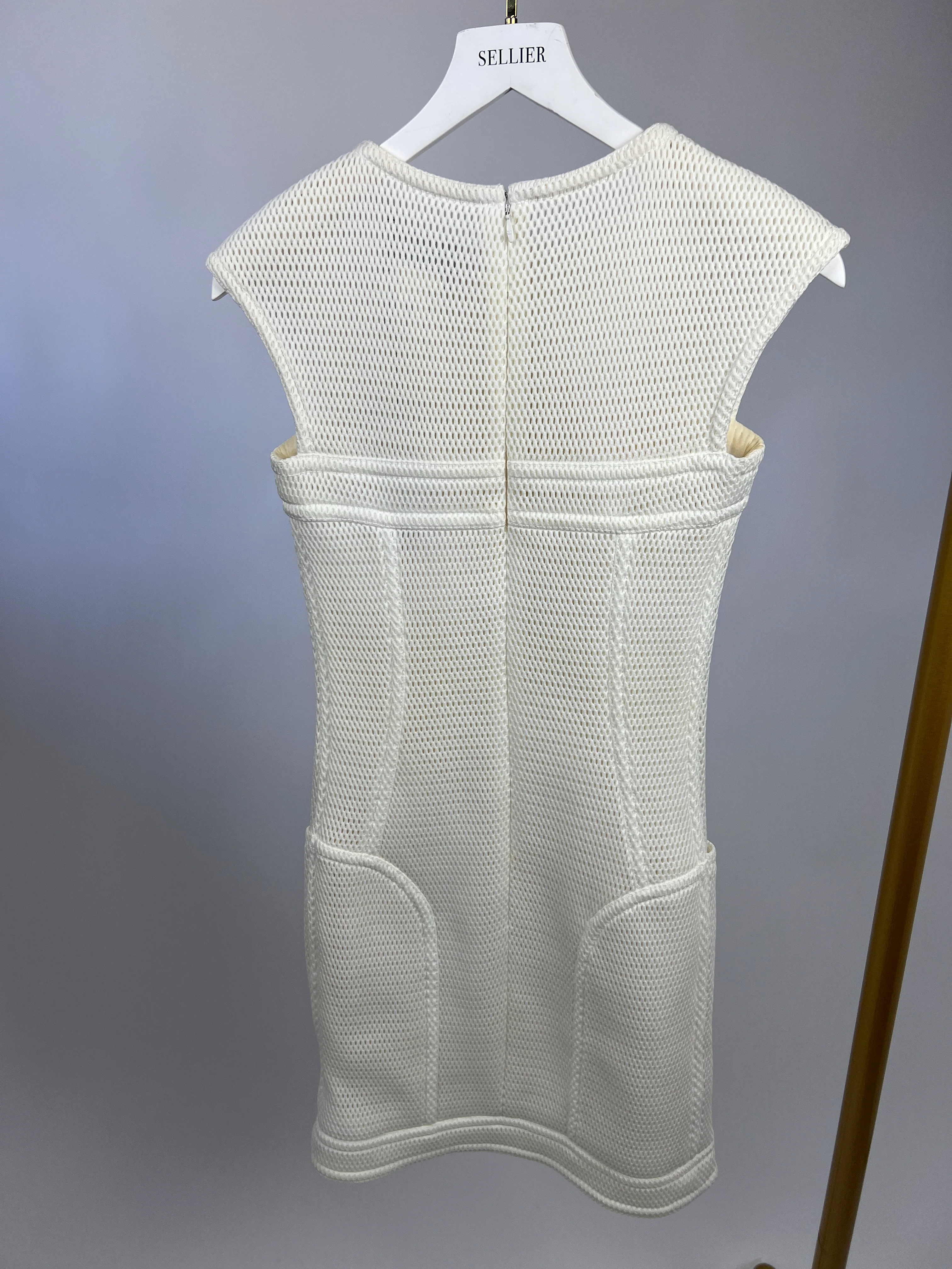 Chanel White Textured Sleeveless Mini Dress with Pocket Detail Size FR 34 (UK 6) - Image 14
