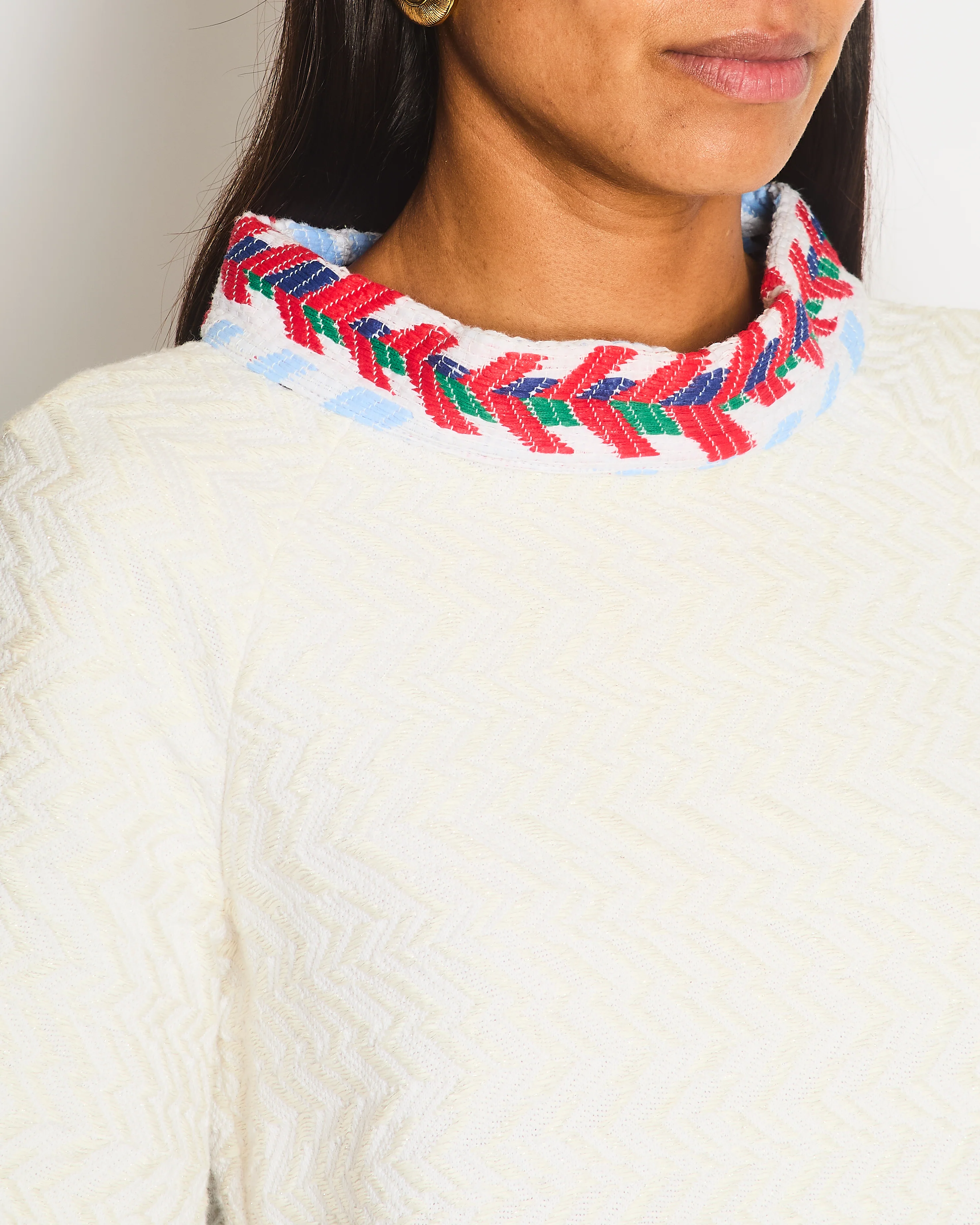 Chanel 16/S White Tweed Chevron Short Sleeve Top with Silver Botton Detail FR 38 Size UK 8 - Image 3