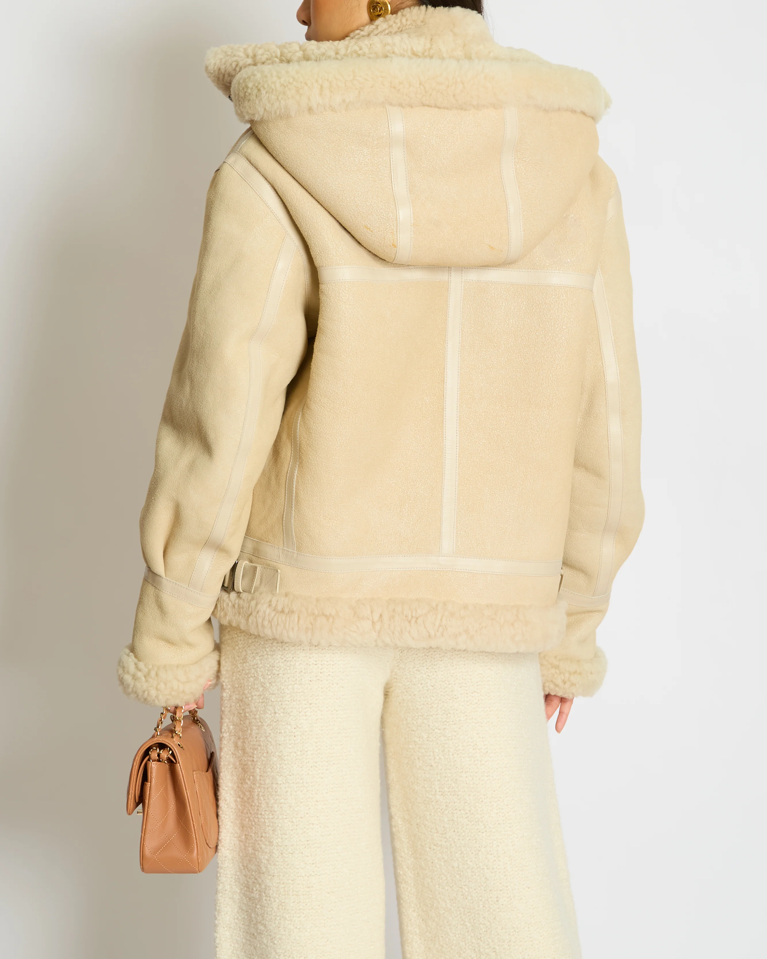 Chloé Beige Shearling Flight Logo Jacket with Detachable Hood Size FR 38 (UK 10) - Image 2