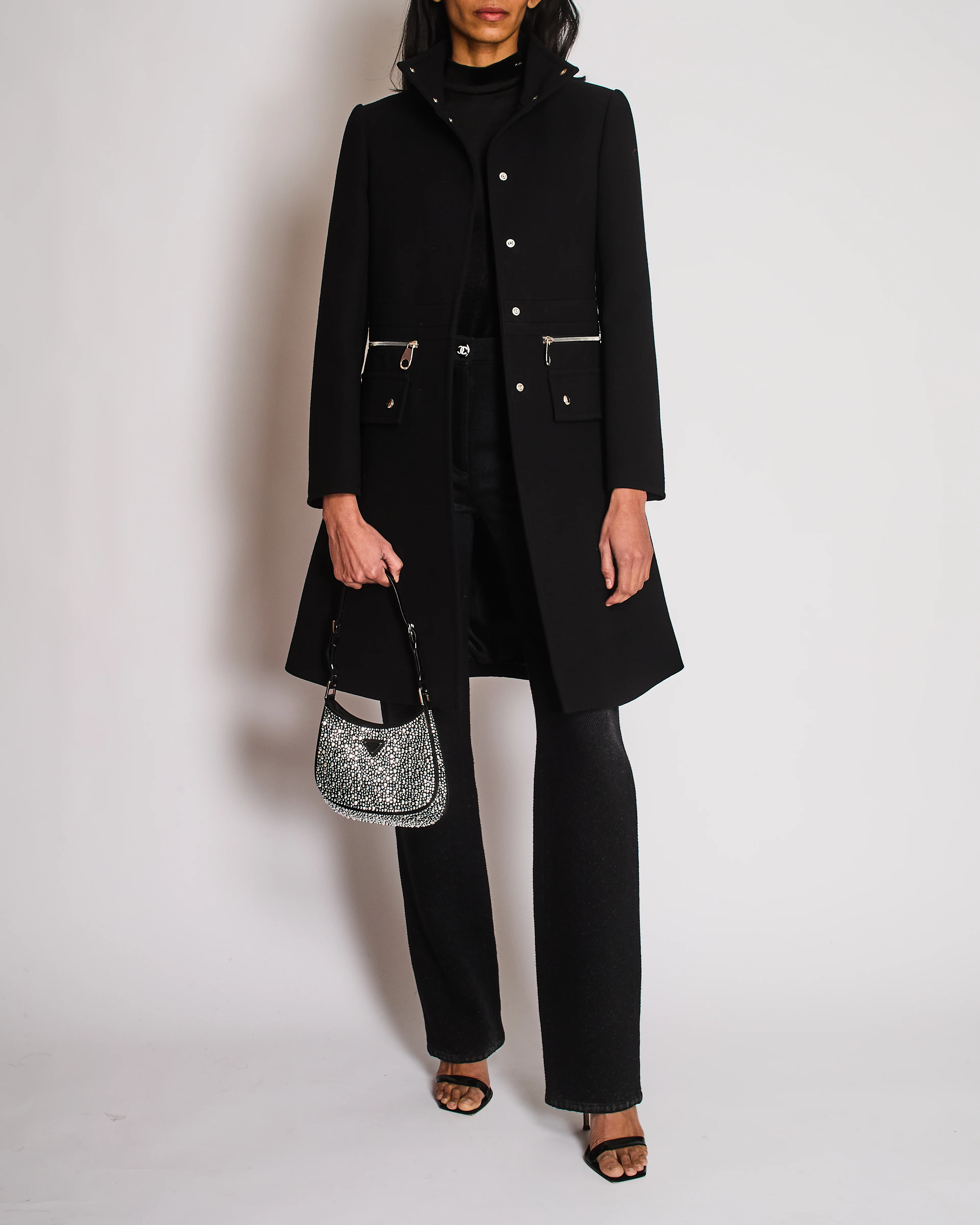 Chloe Black Long Sleeve Coat with Zip Detail Size FR 34 (UK 6)