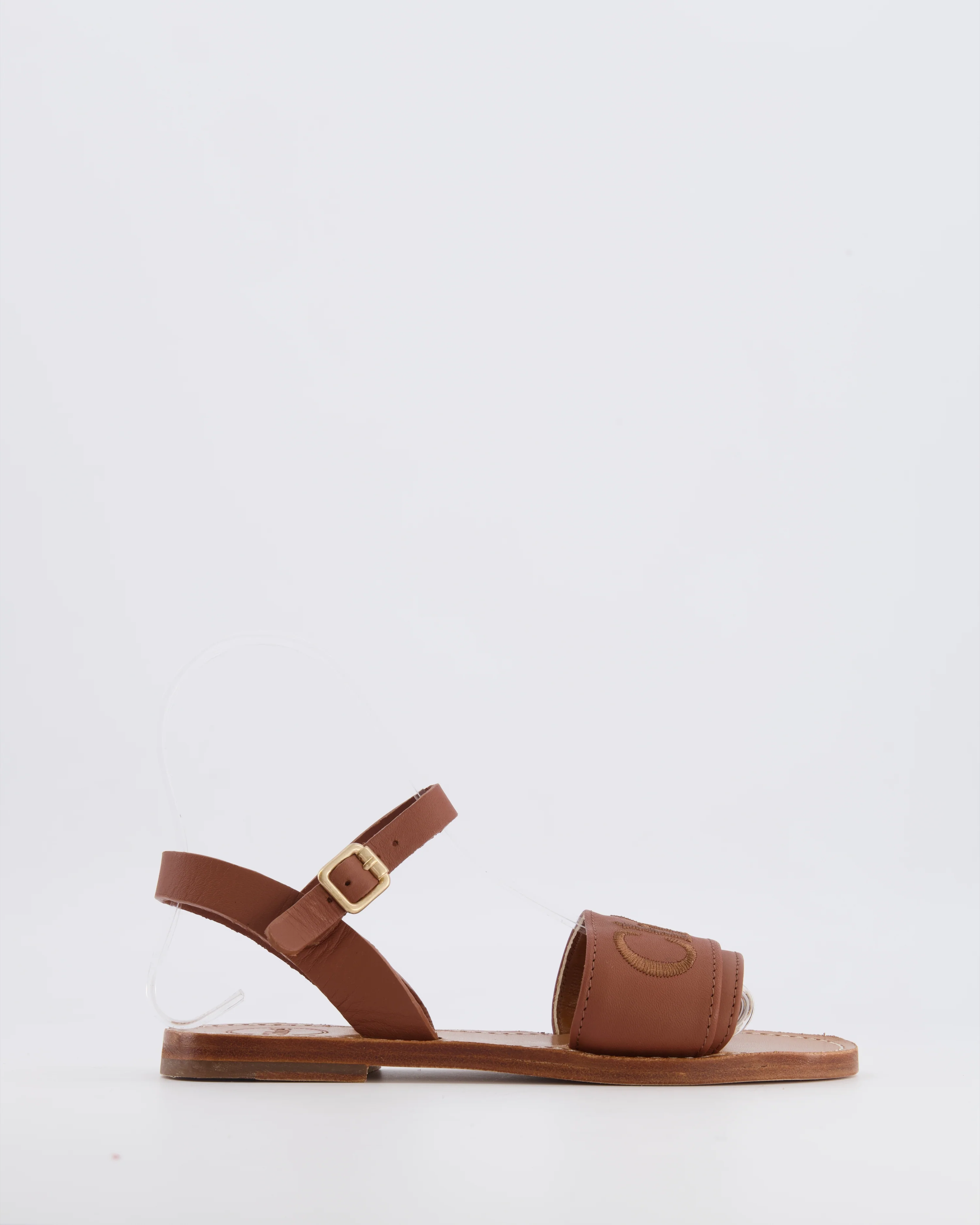 Chloé Kids Brown Leather Embroidered Logo Sandals Size 33 RRP £280