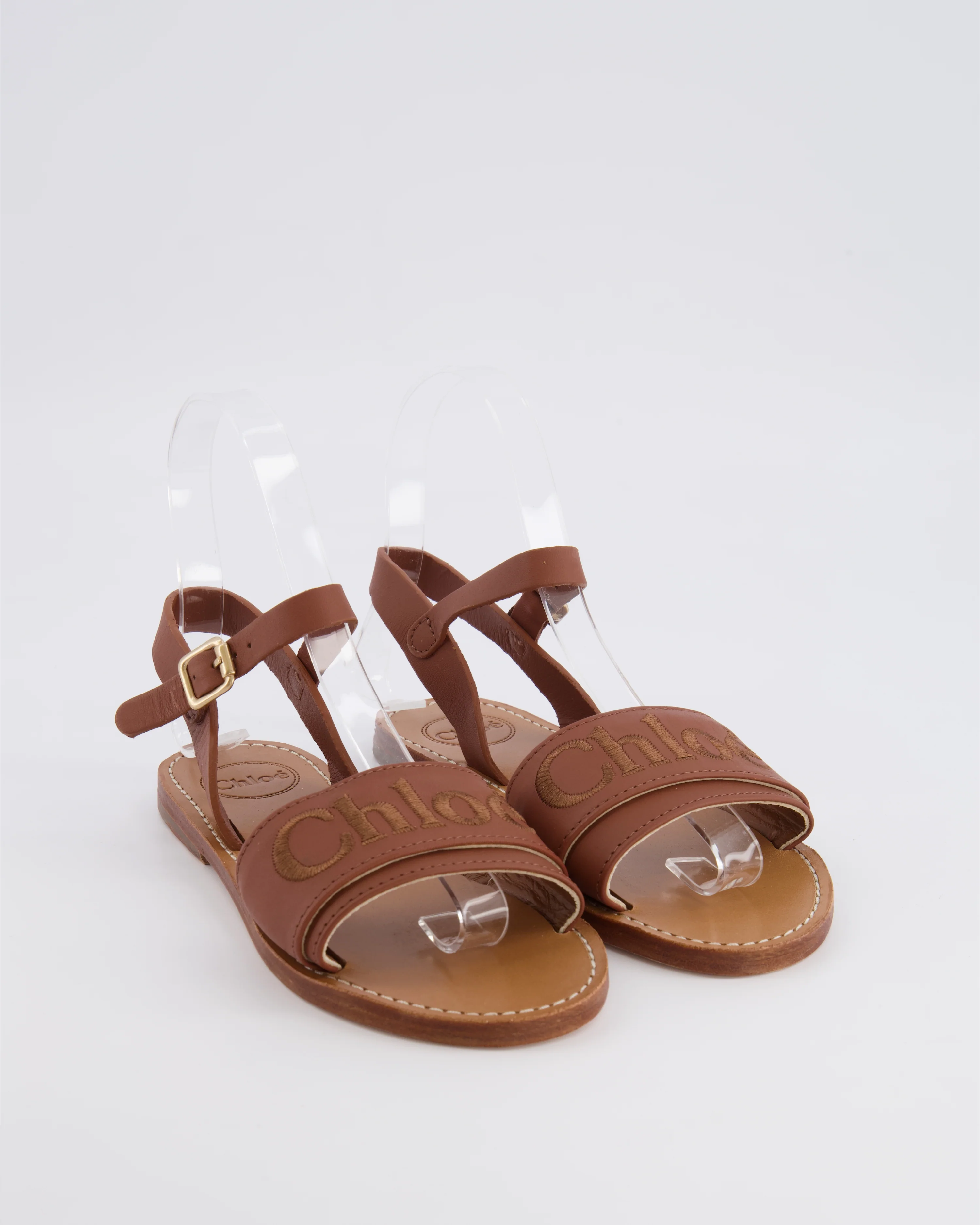 Chloé Kids Brown Leather Embroidered Logo Sandals Size 33 RRP £280 - Image 2