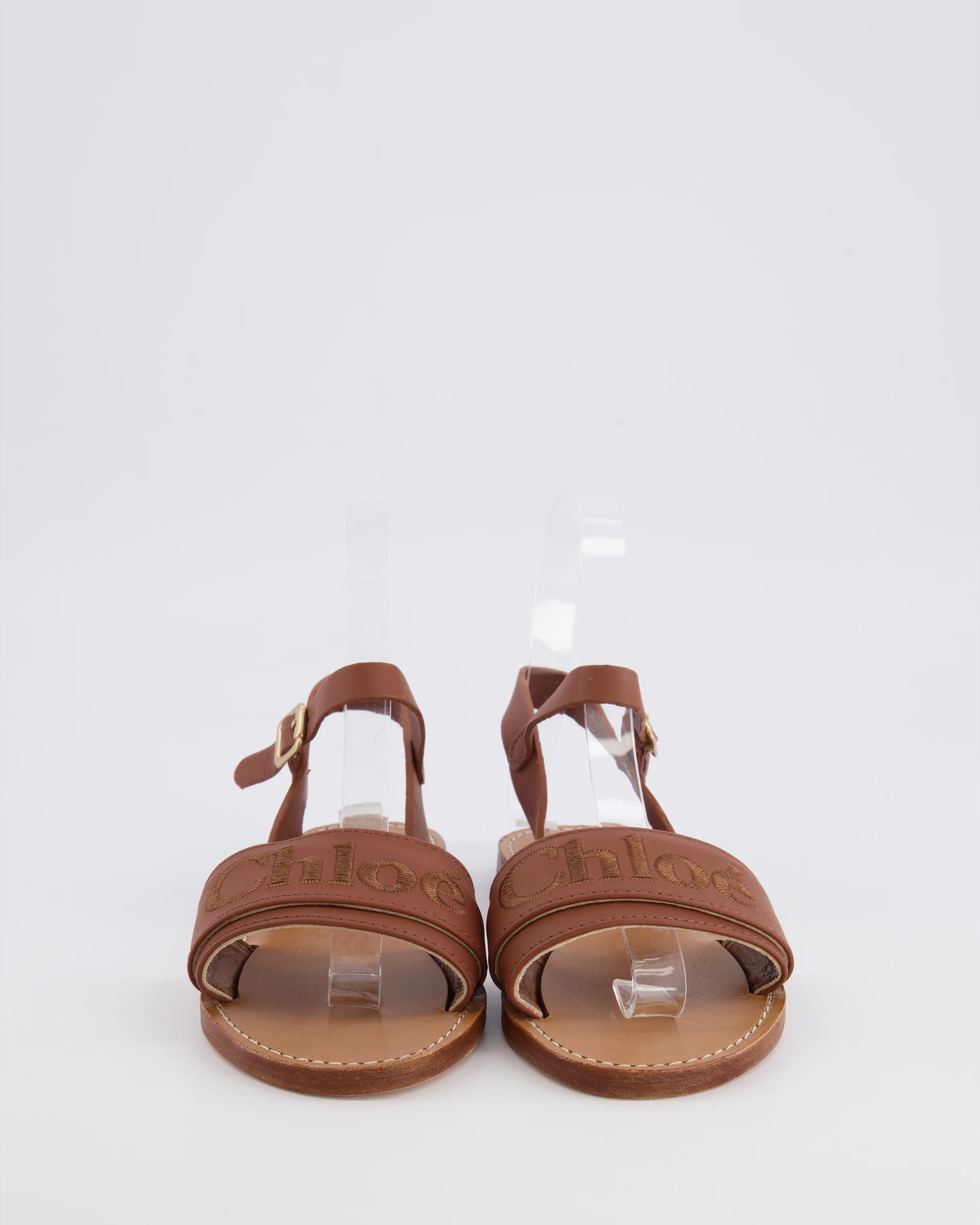 Chloé Kids Brown Leather Embroidered Logo Sandals Size 33 RRP £280 - Image 4
