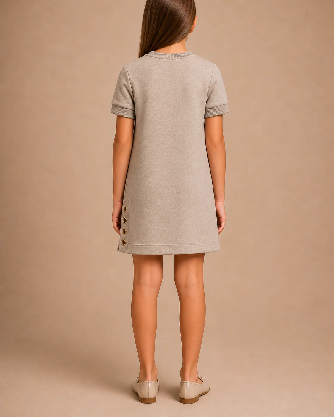 Chloé Kids Beige Short-Sleeve Dress with Logo and Buckle Details Size 10 years - Image 2