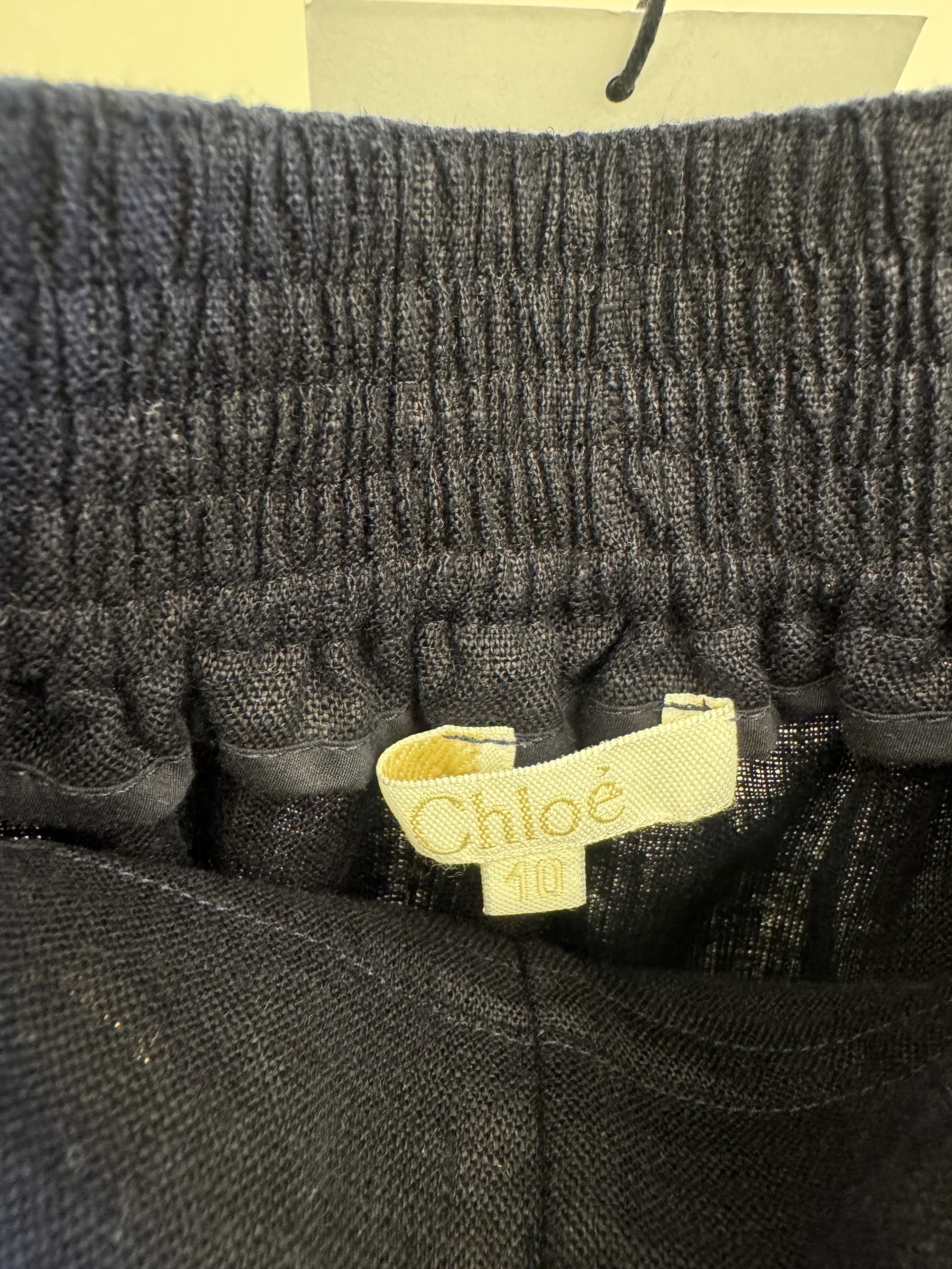 Chloé Kids Navy Linen Trousers with Gold Buckle Details and Back Logo Size 10 years - Image 5