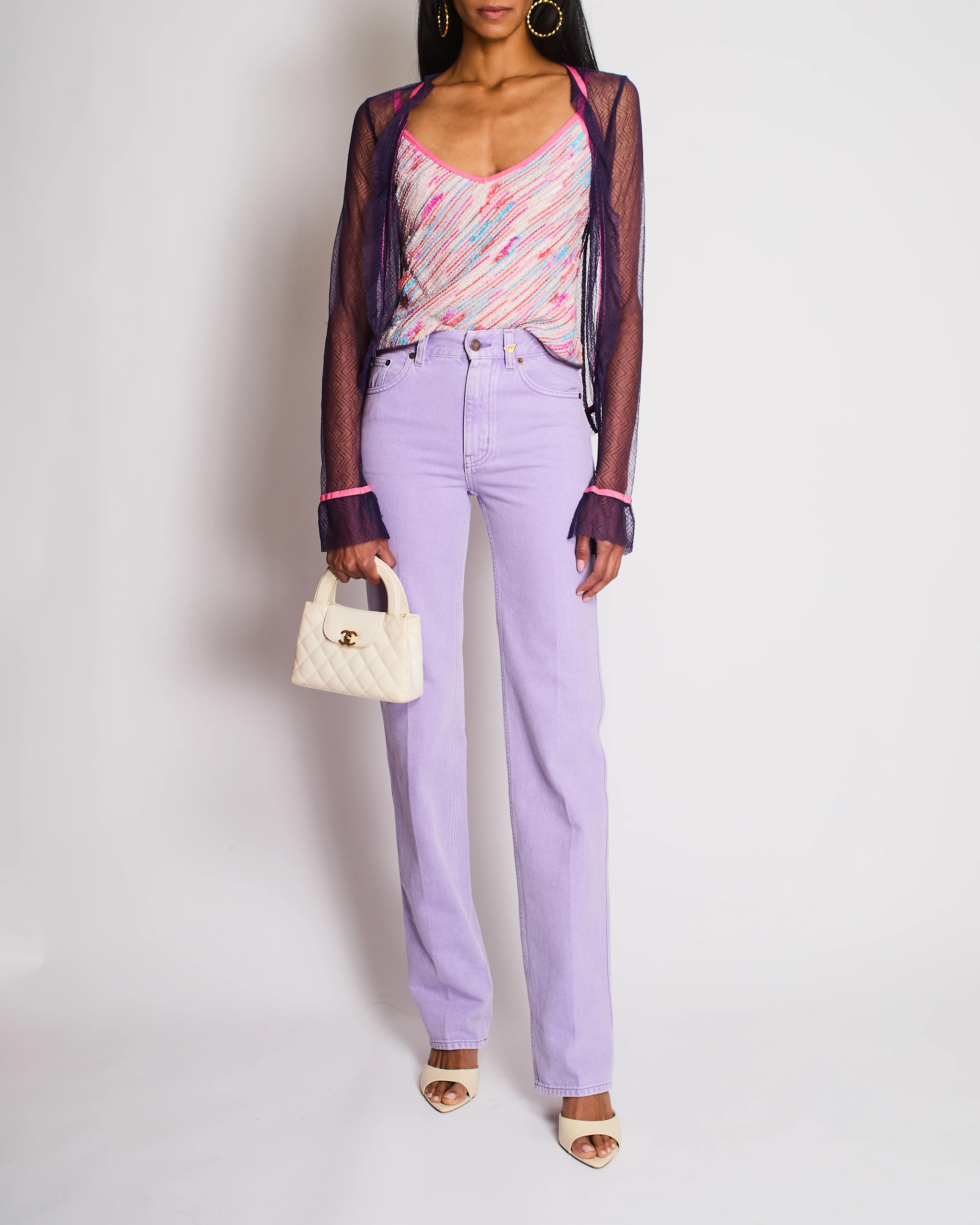 Chloe Lilac High-Waist Jeans with Plaque Logo Detail Size 25