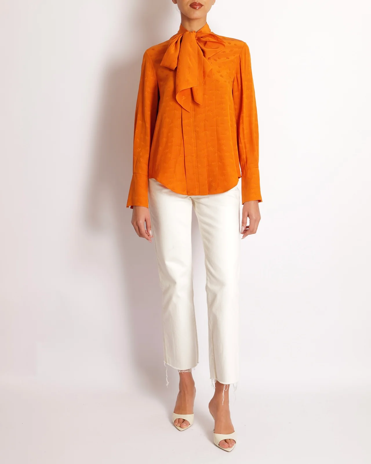 Chloe Orange Silk Printed Shirt with Neck-Tie Detail Size FR 34 (UK 6) - Image 3