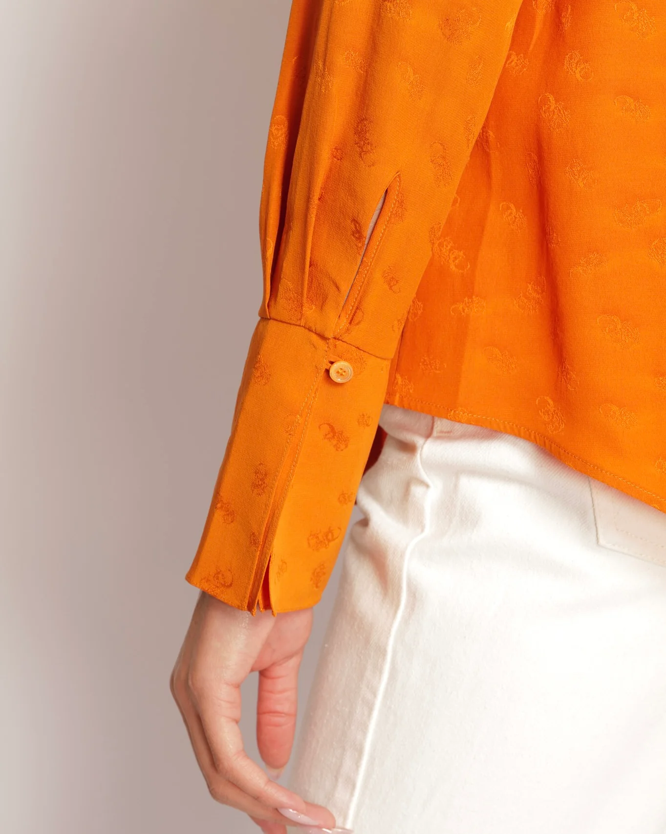 Chloe Orange Silk Printed Shirt with Neck-Tie Detail Size FR 34 (UK 6) - Image 4