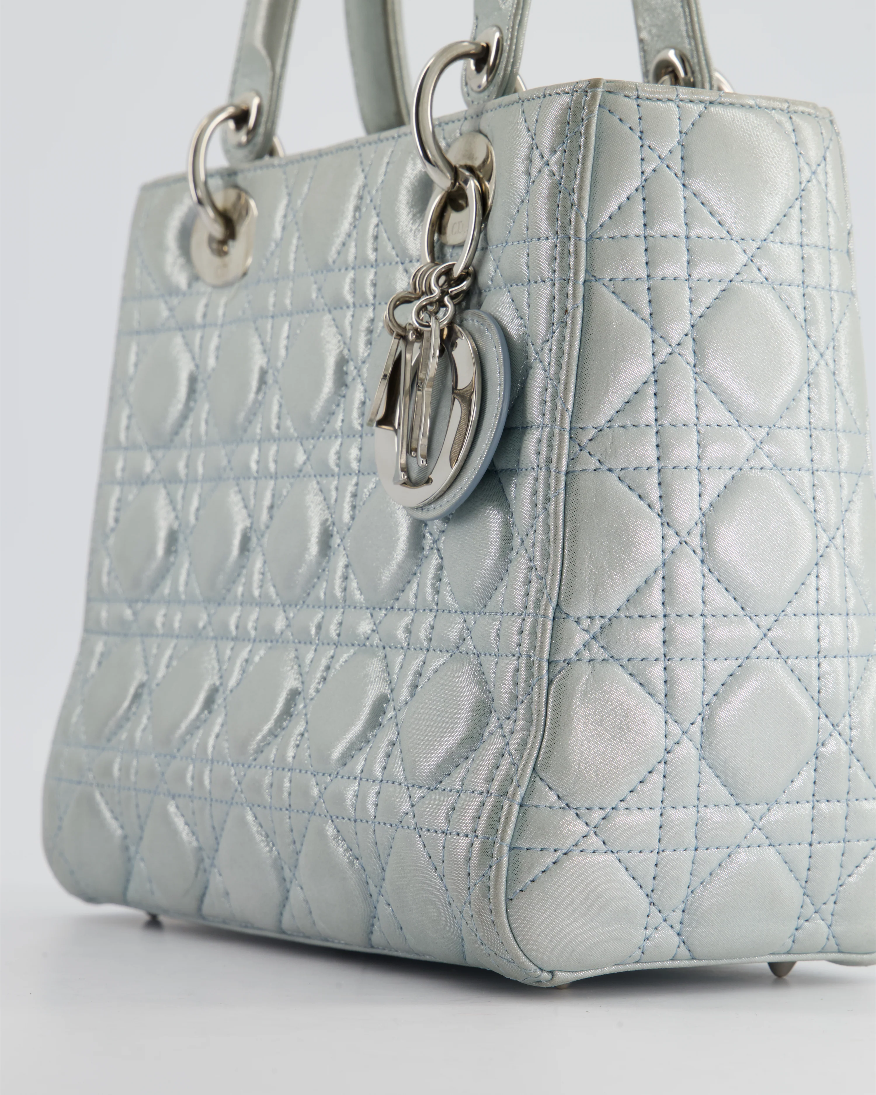 Christian Dior Baby Blue Metallic Medium Lady Dior Bag with Silver Hardware - Image 10