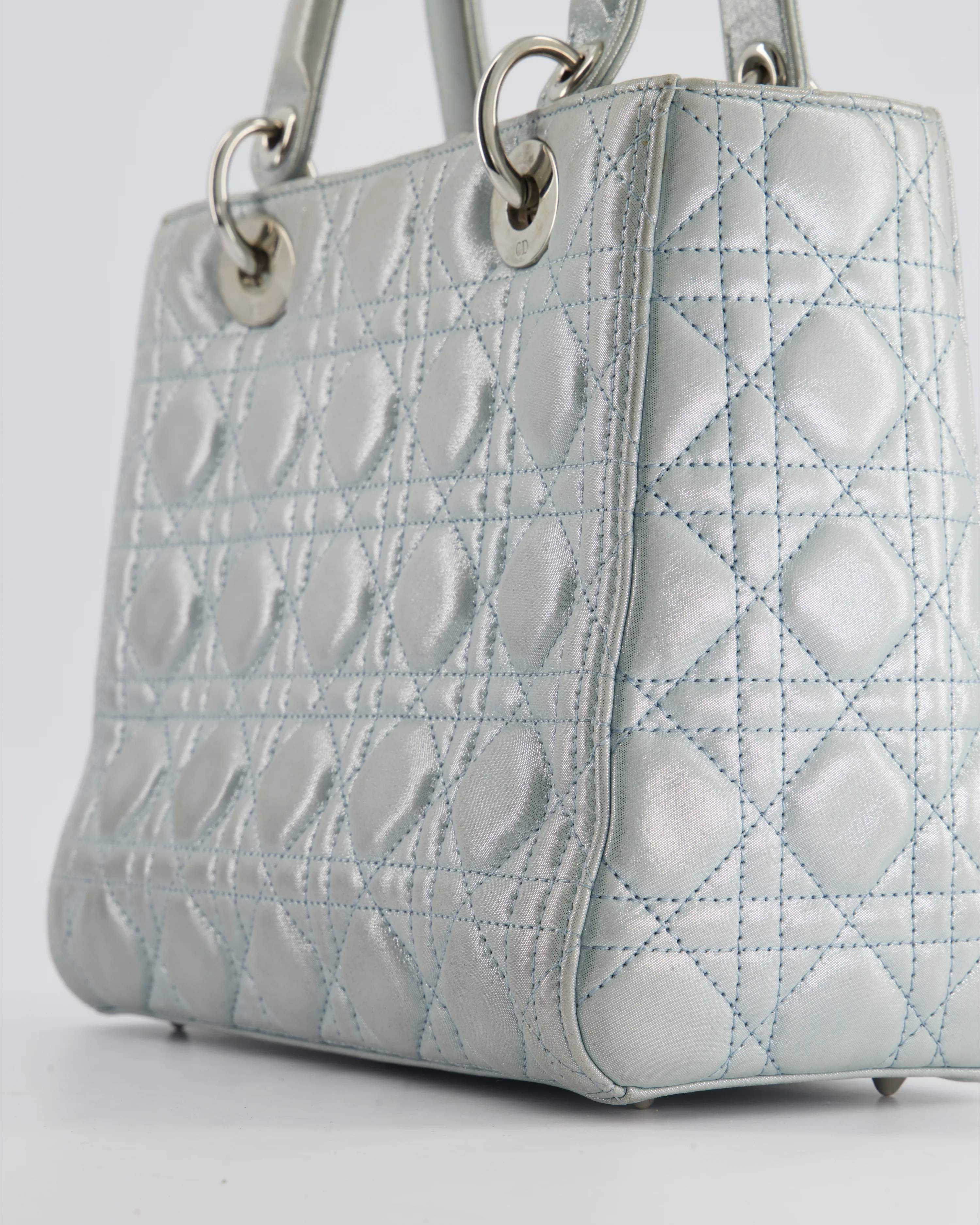 Christian Dior Baby Blue Metallic Medium Lady Dior Bag with Silver Hardware - Image 11
