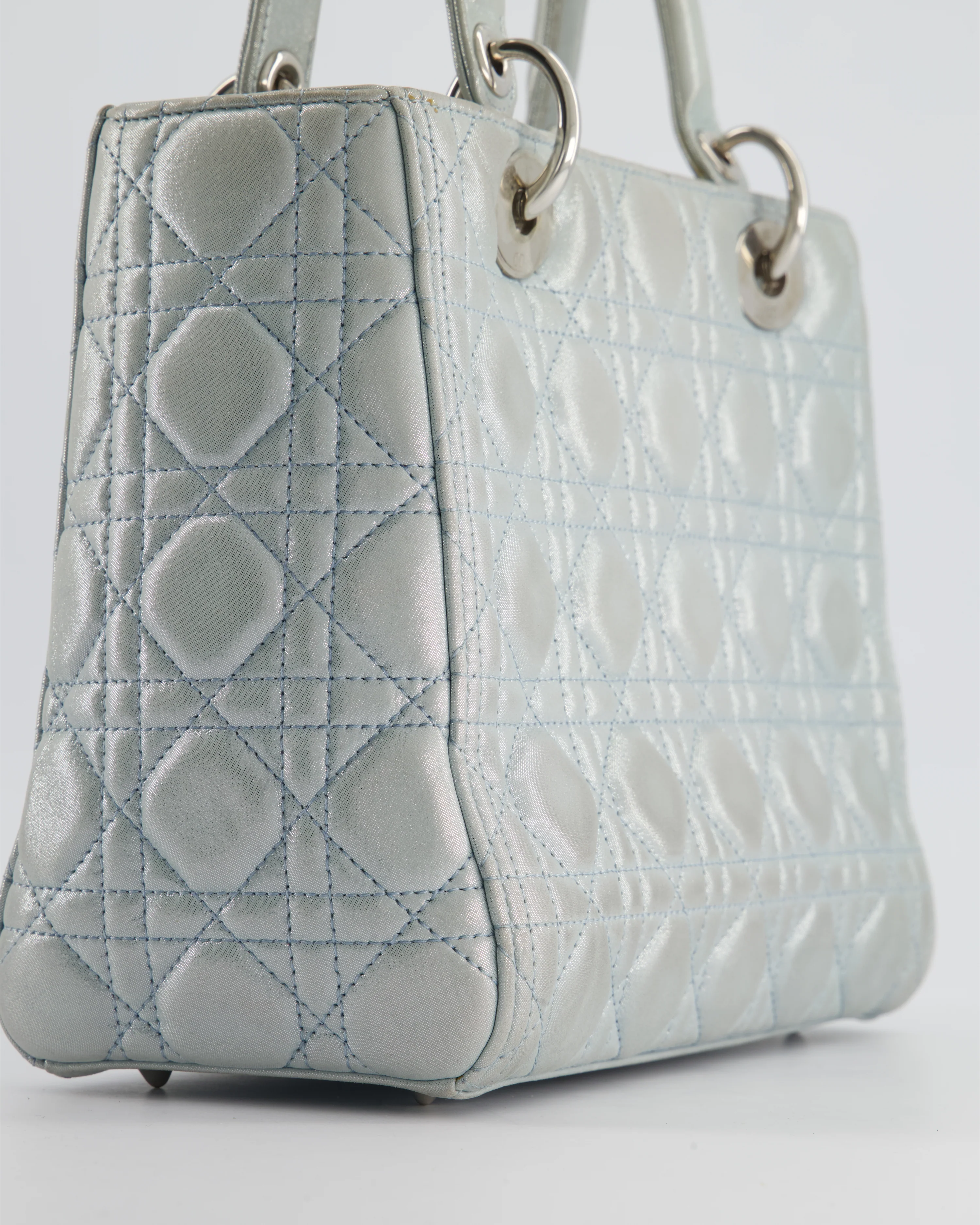 Christian Dior Baby Blue Metallic Medium Lady Dior Bag with Silver Hardware - Image 12