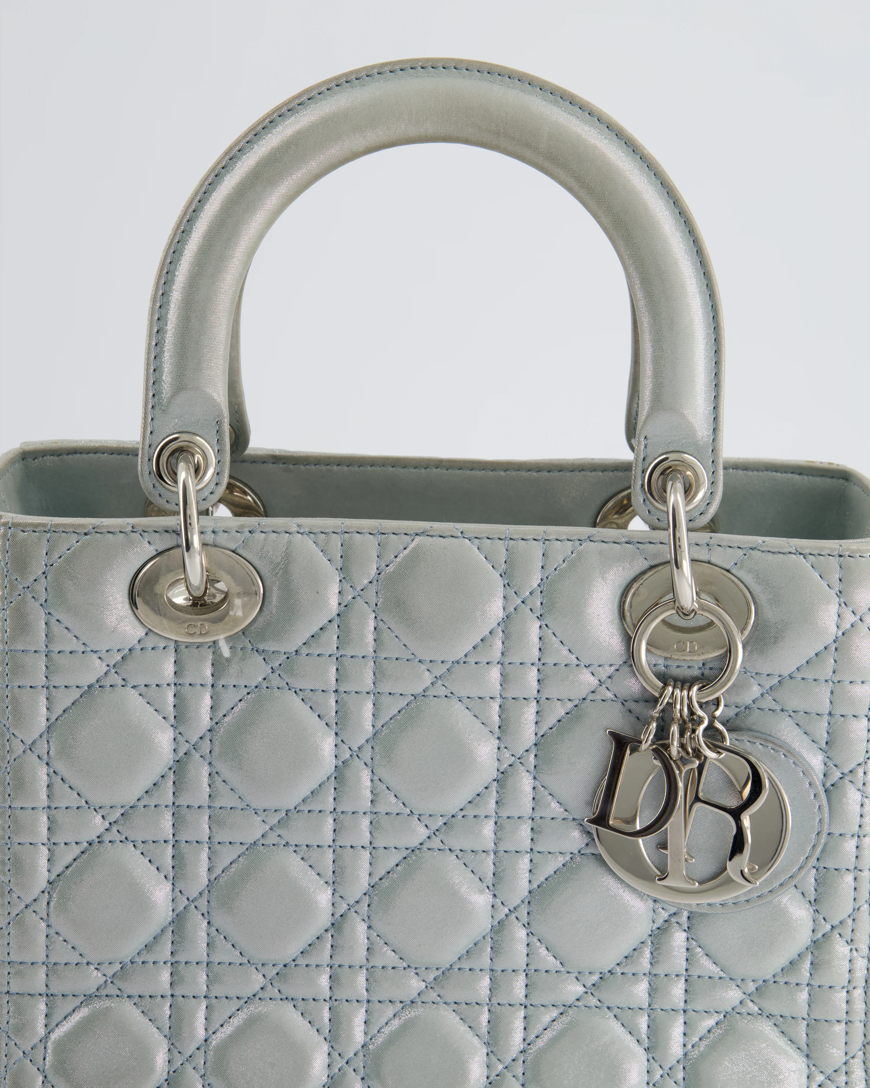 Christian Dior Baby Blue Metallic Medium Lady Dior Bag with Silver Hardware - Image 13