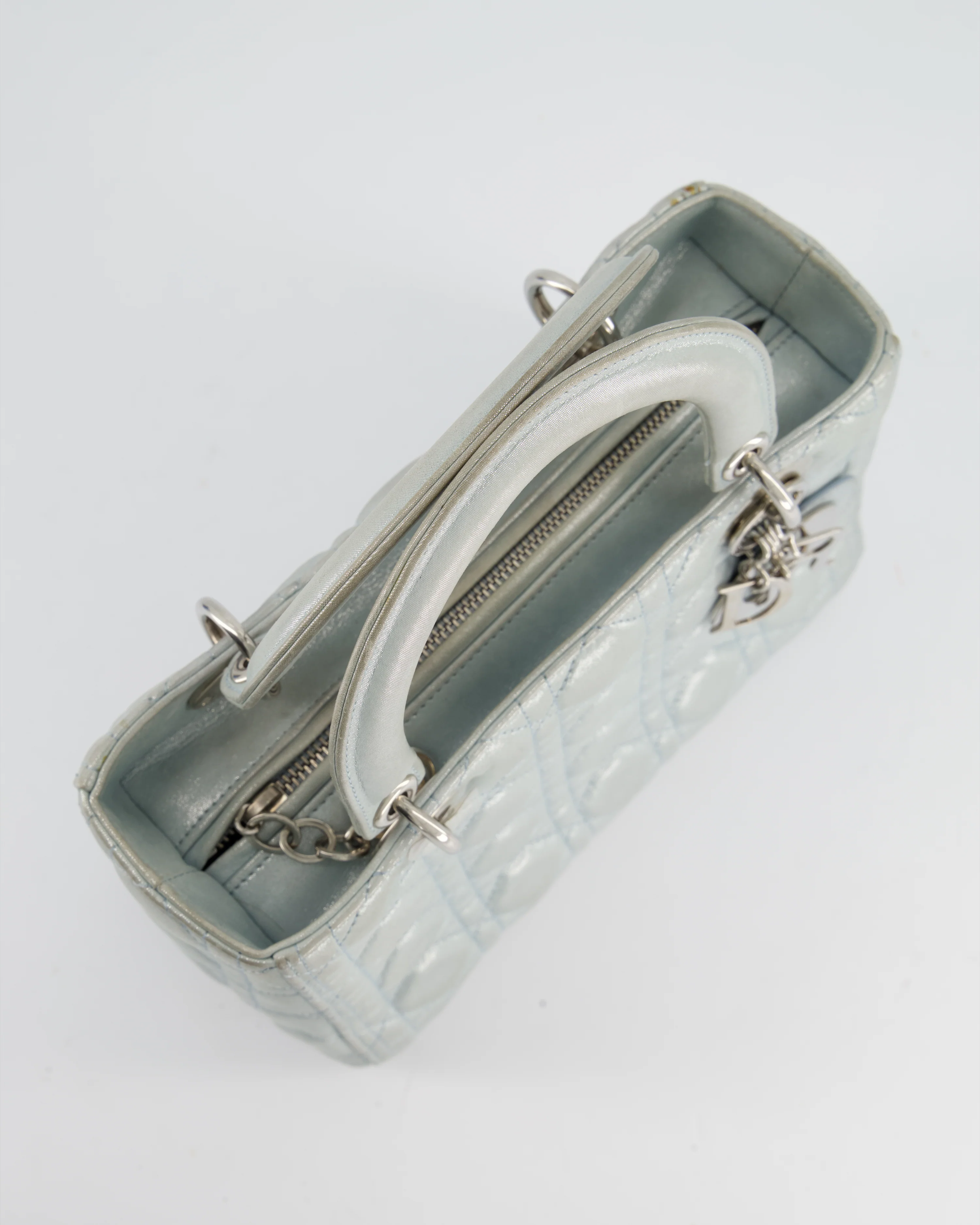 Christian Dior Baby Blue Metallic Medium Lady Dior Bag with Silver Hardware - Image 15