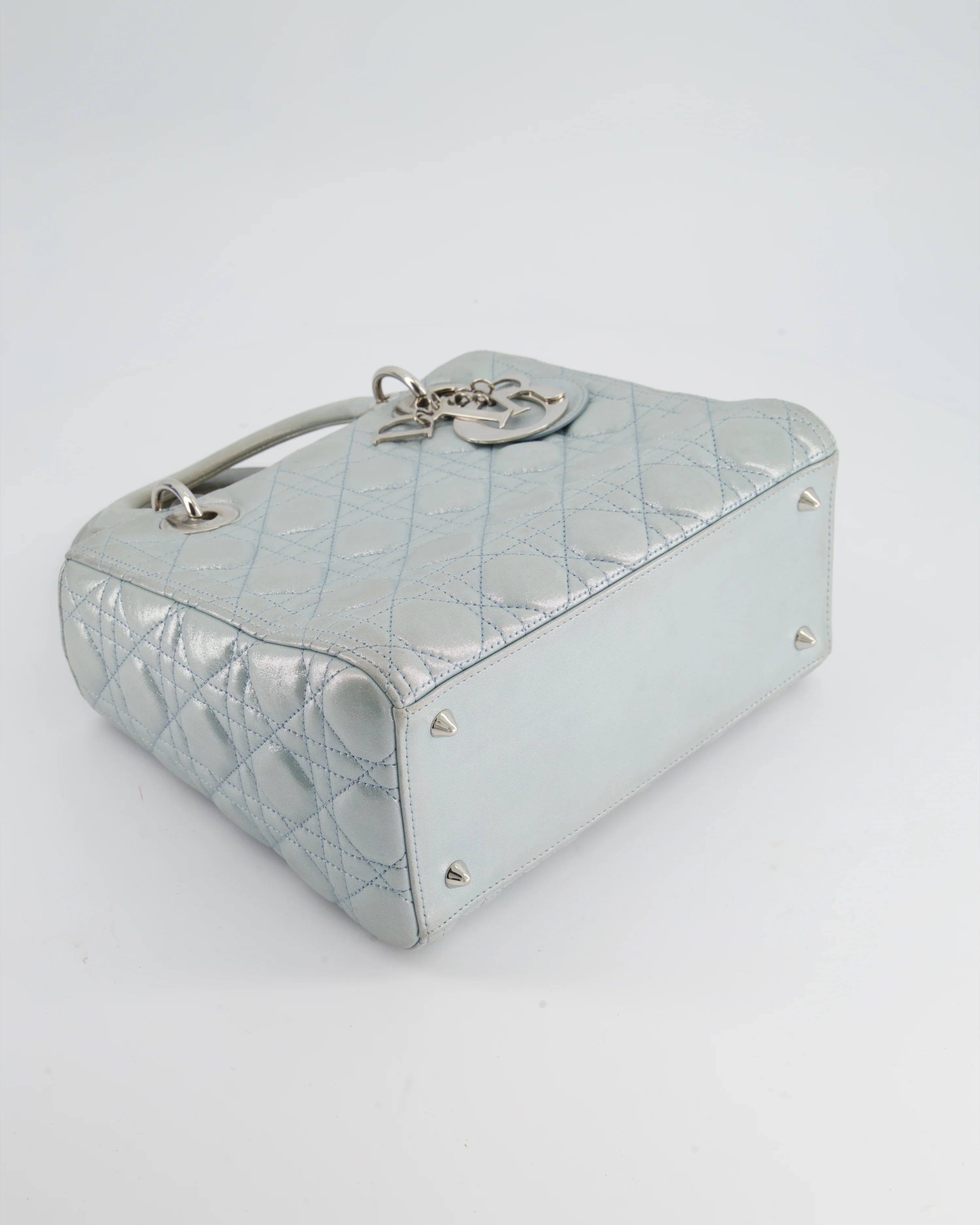 Christian Dior Baby Blue Metallic Medium Lady Dior Bag with Silver Hardware - Image 16