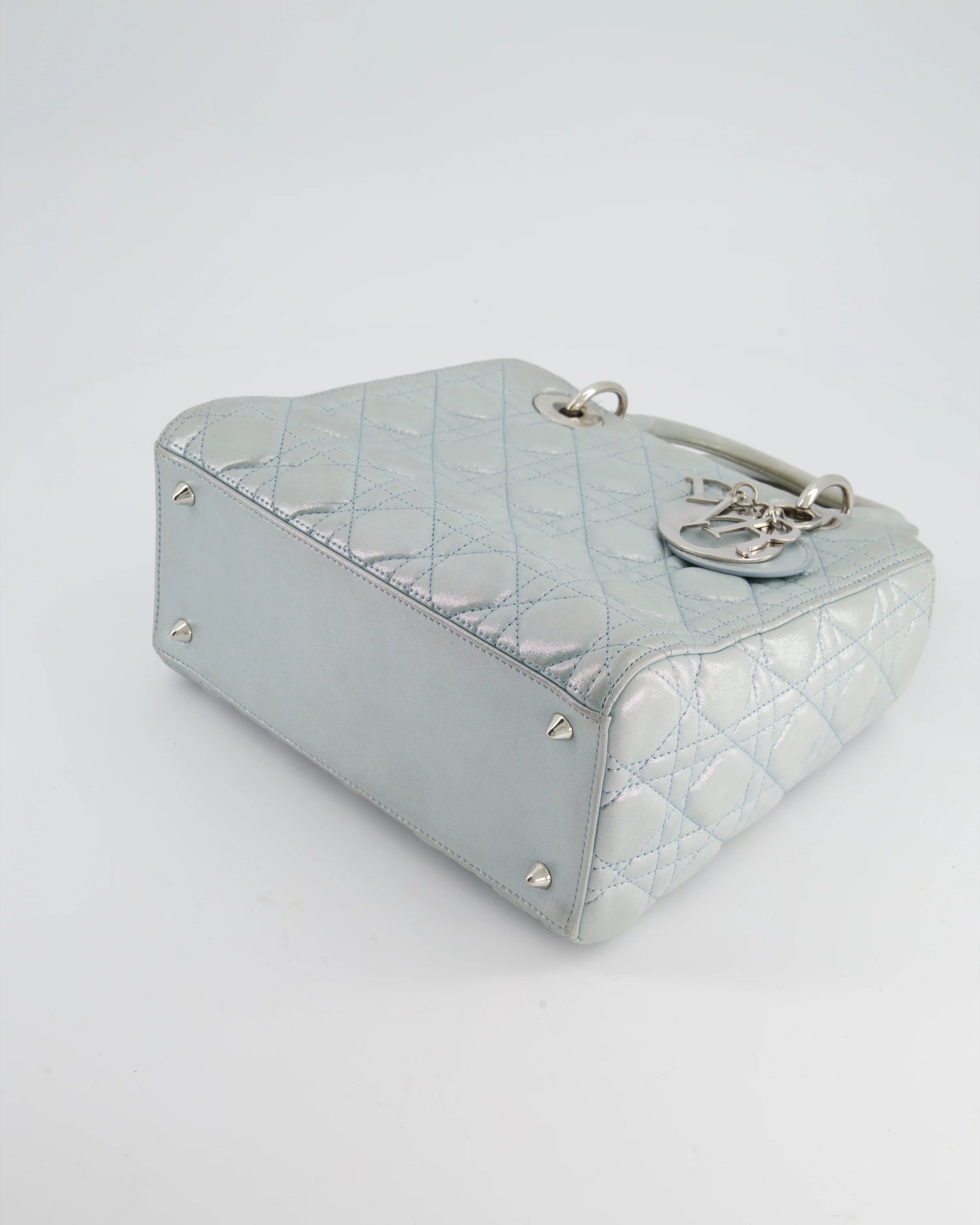 Christian Dior Baby Blue Metallic Medium Lady Dior Bag with Silver Hardware - Image 17