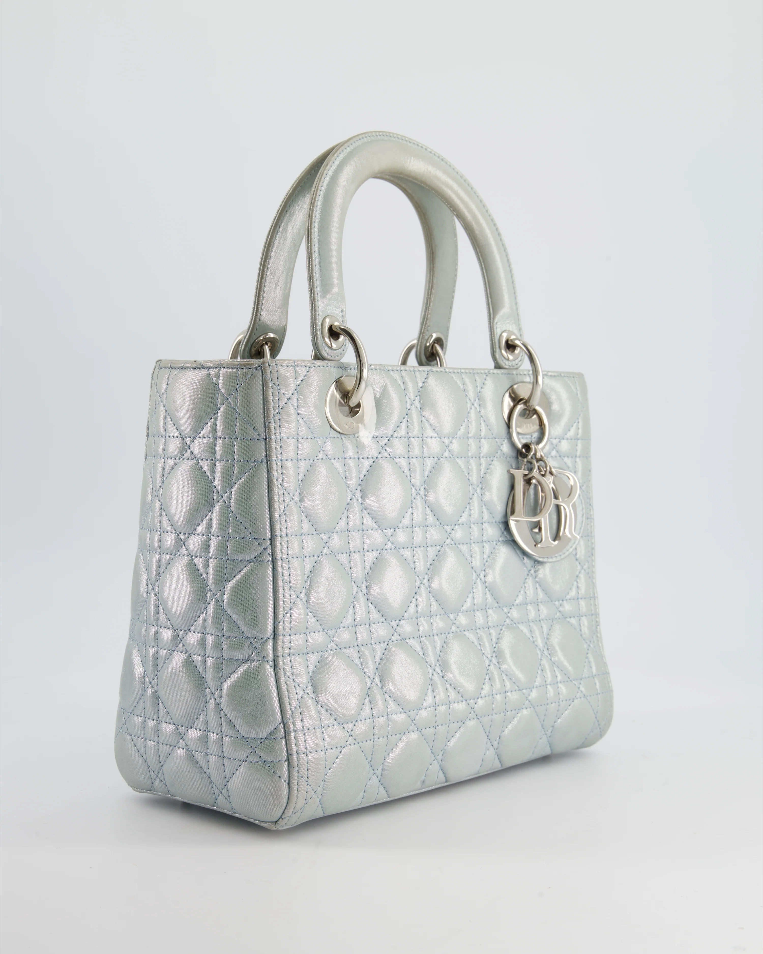 Christian Dior Baby Blue Metallic Medium Lady Dior Bag with Silver Hardware - Image 3