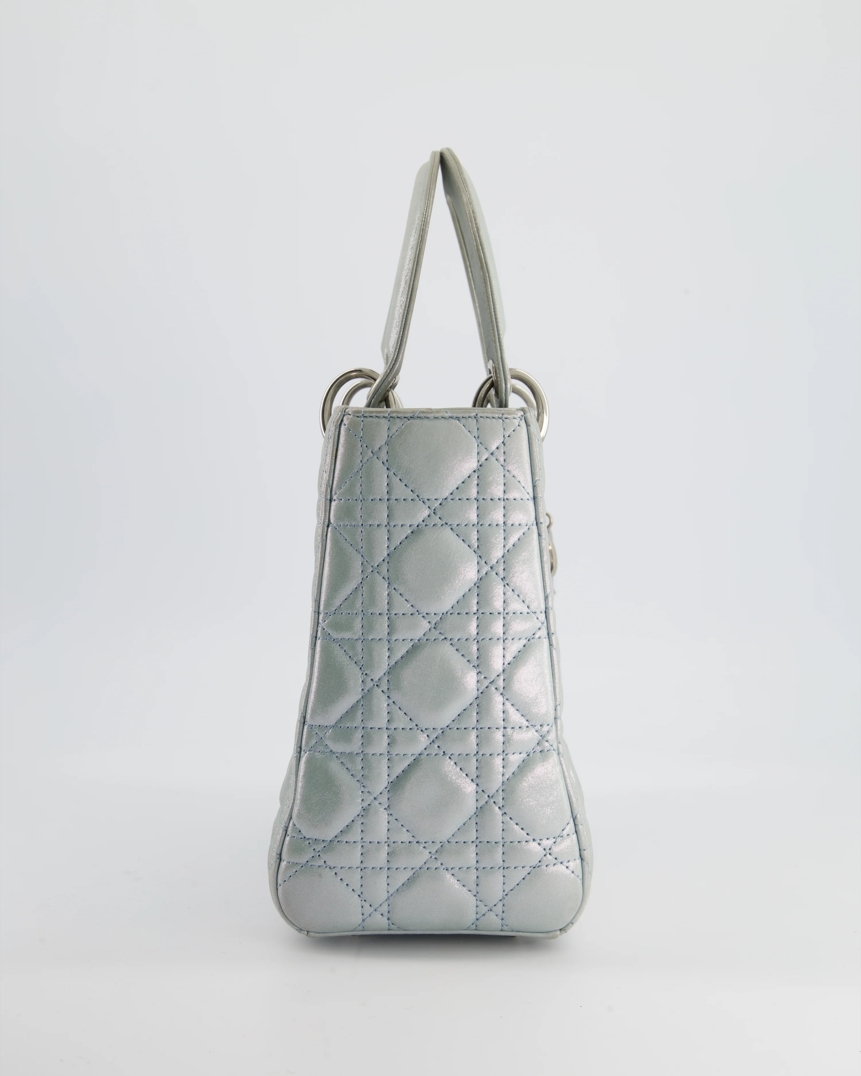 Christian Dior Baby Blue Metallic Medium Lady Dior Bag with Silver Hardware - Image 4