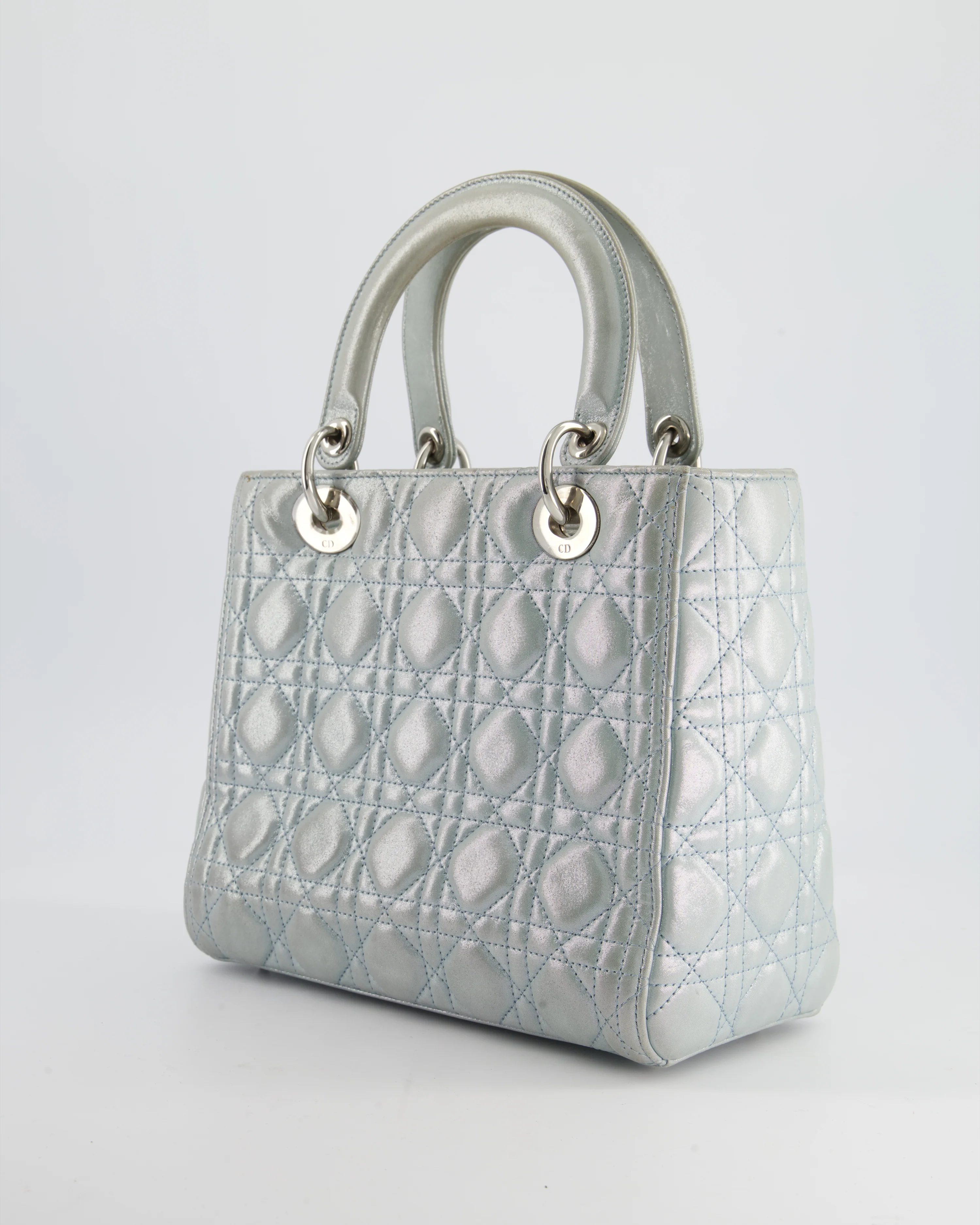 Christian Dior Baby Blue Metallic Medium Lady Dior Bag with Silver Hardware - Image 5