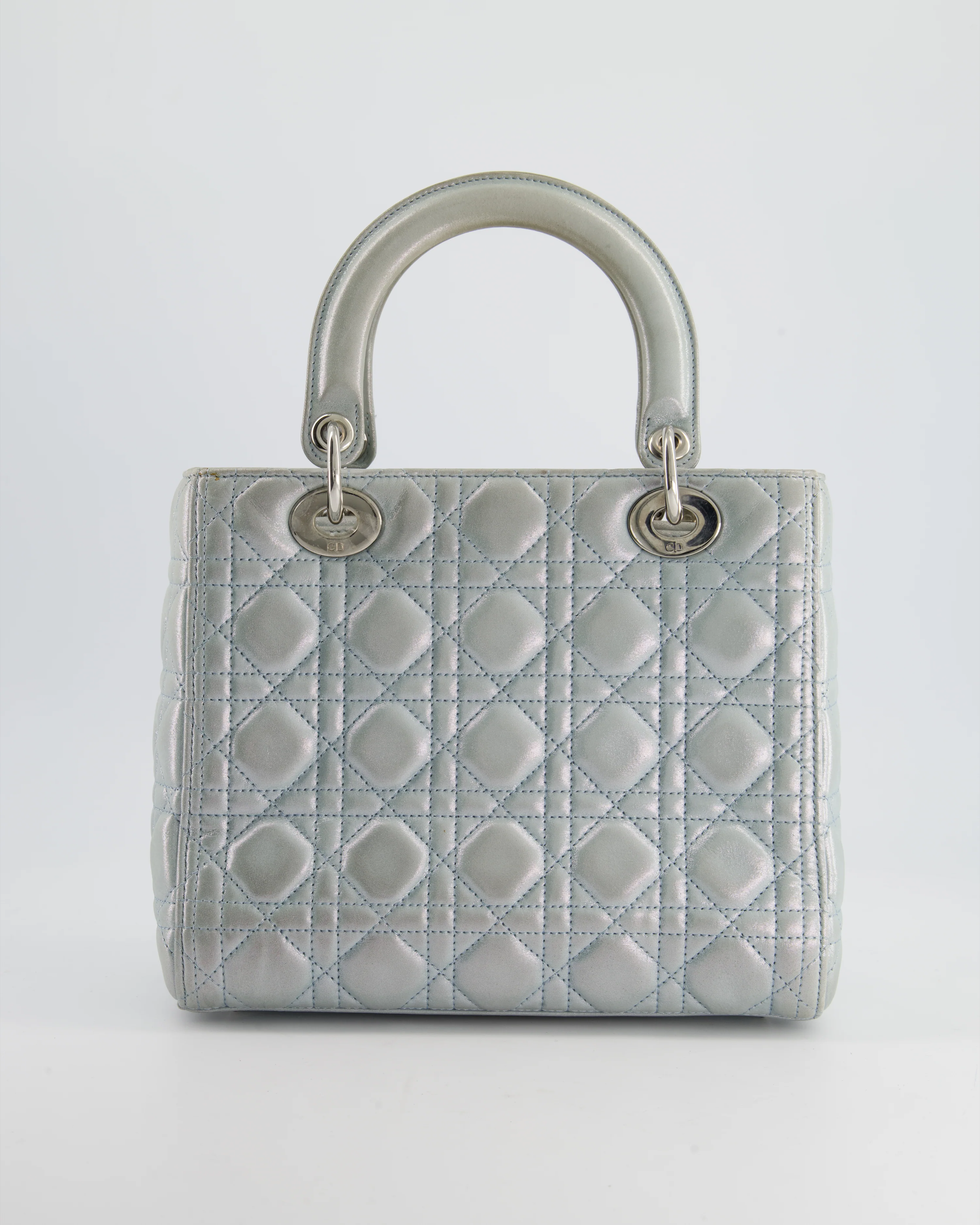 Christian Dior Baby Blue Metallic Medium Lady Dior Bag with Silver Hardware - Image 6