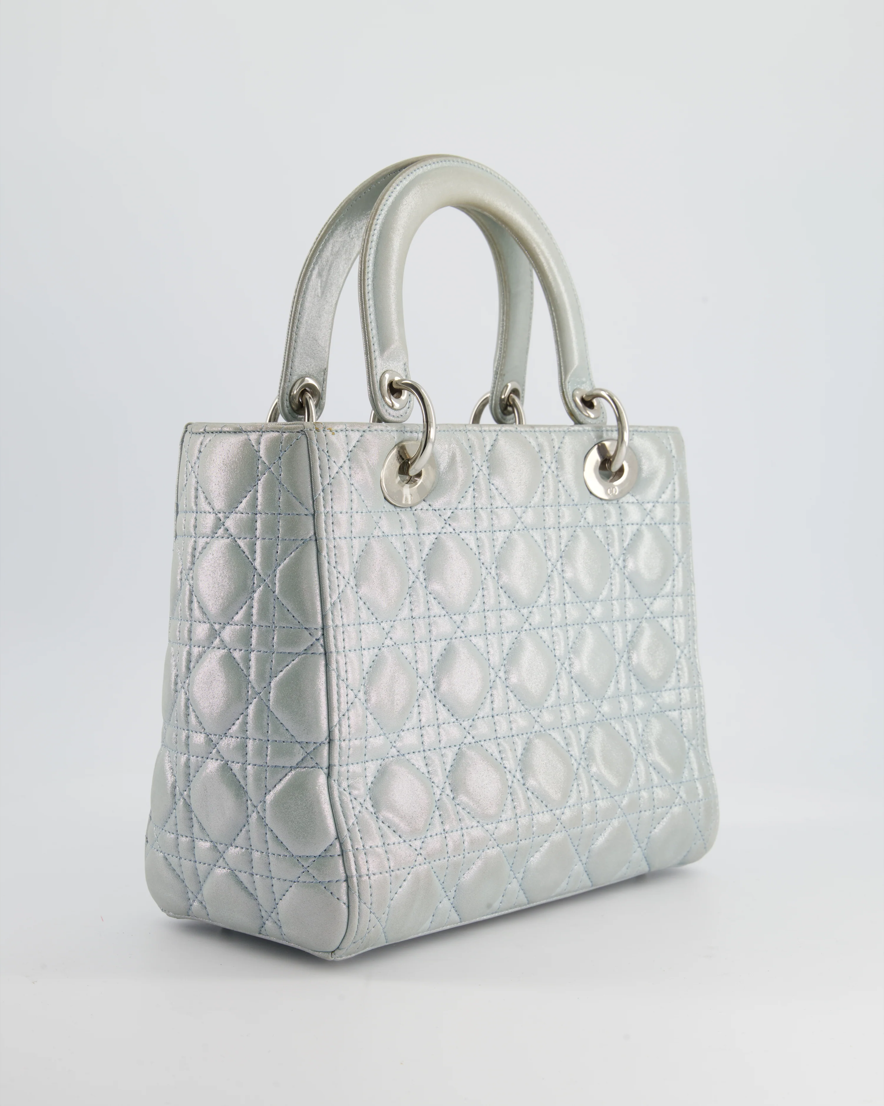 Christian Dior Baby Blue Metallic Medium Lady Dior Bag with Silver Hardware - Image 7