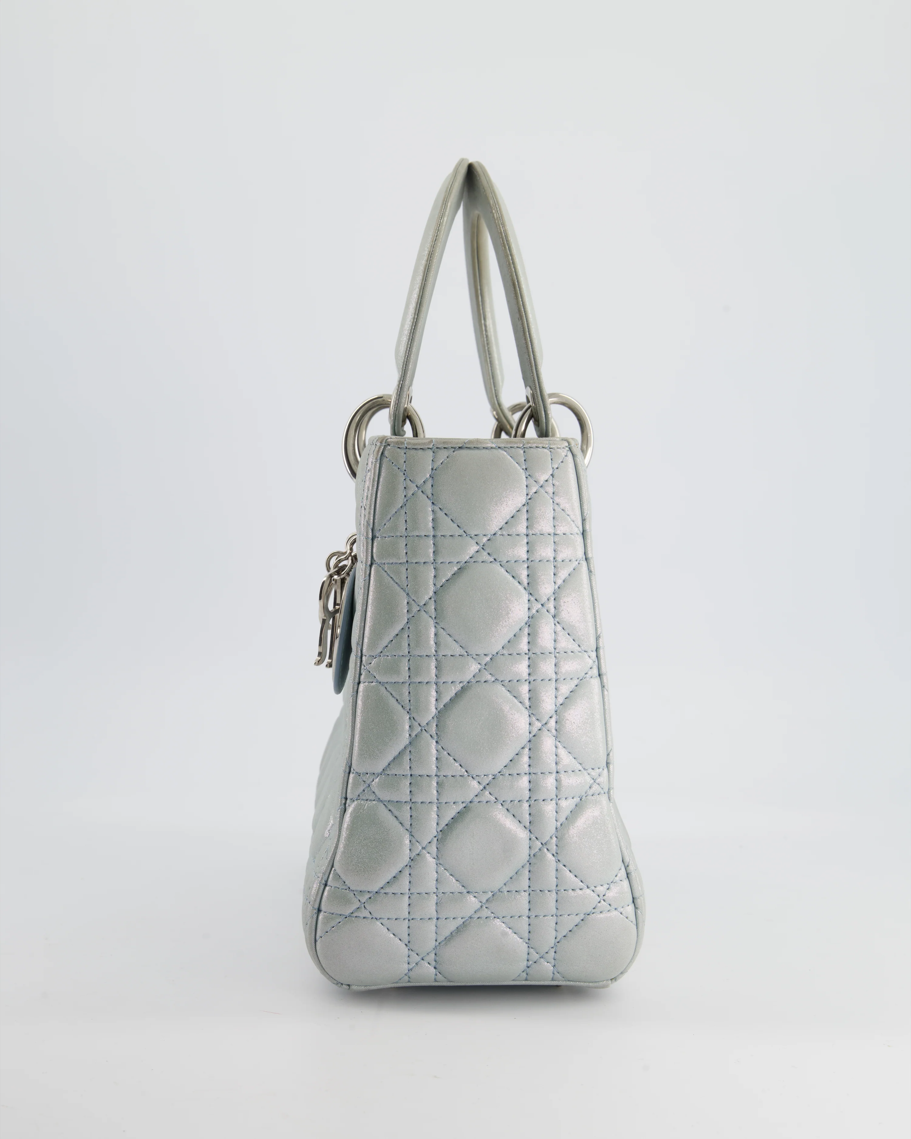 Christian Dior Baby Blue Metallic Medium Lady Dior Bag with Silver Hardware - Image 8