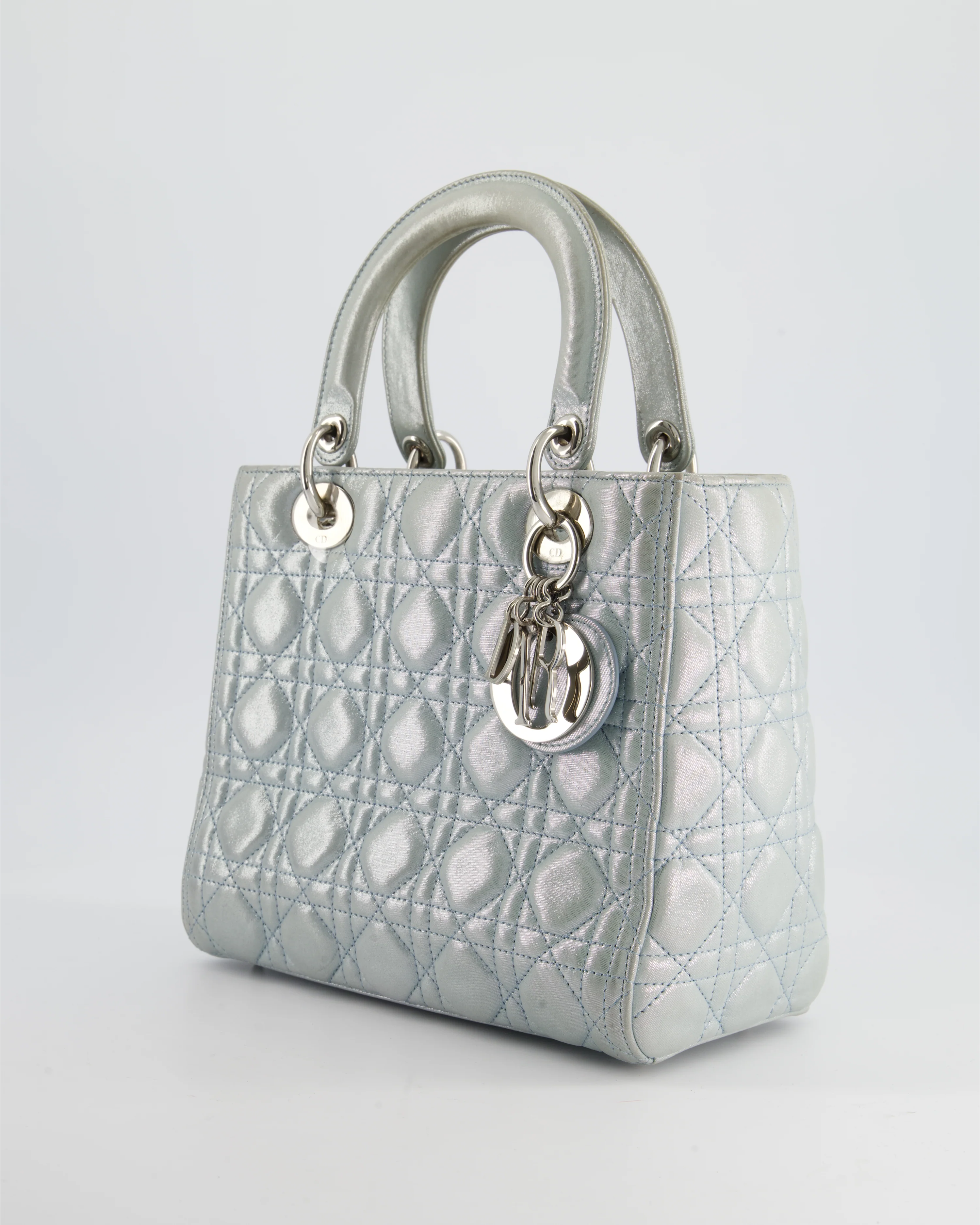 Christian Dior Baby Blue Metallic Medium Lady Dior Bag with Silver Hardware - Image 9