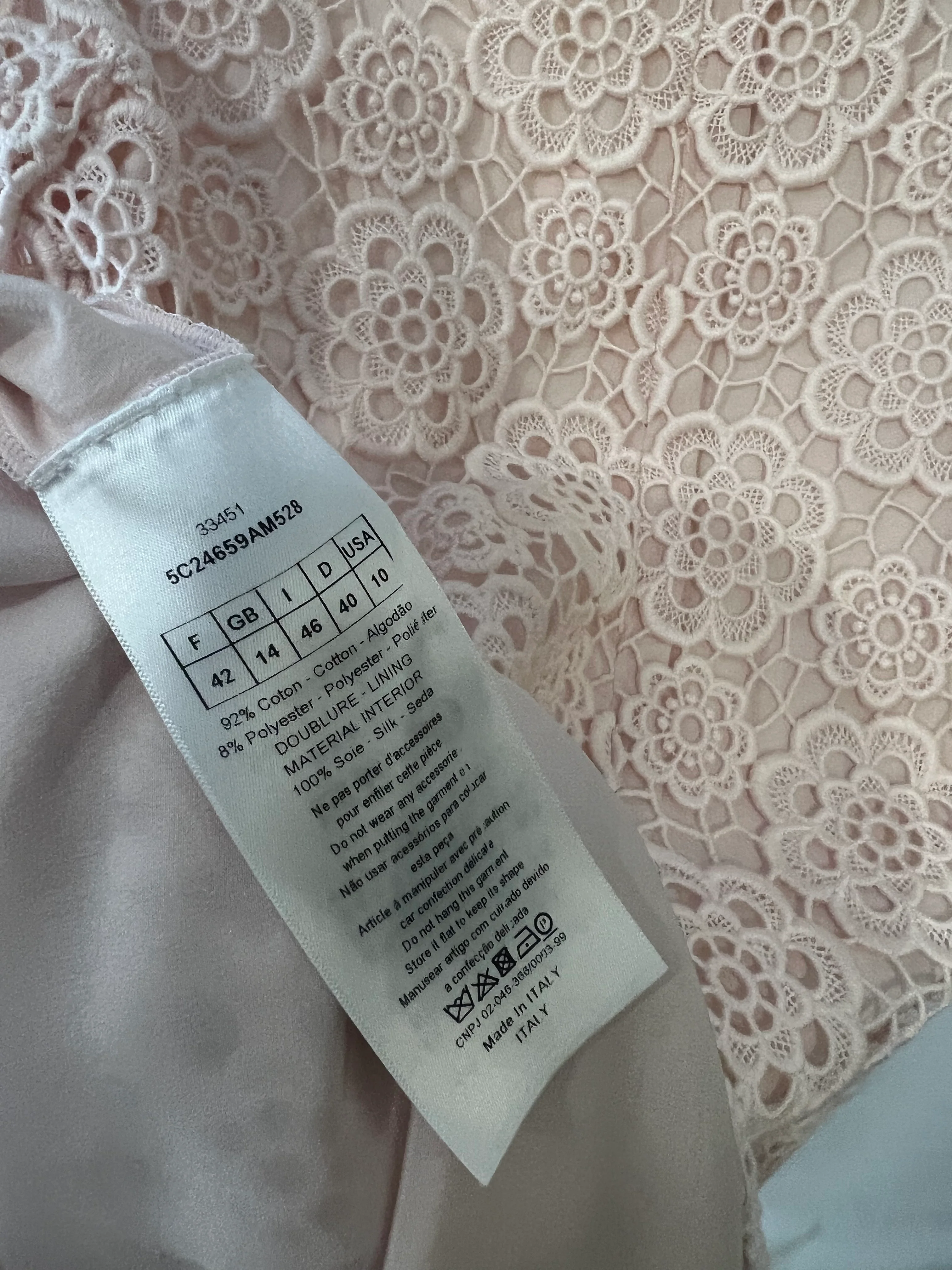 Christian Dior Baby Pink Floral Crochet Mini Dress Size FR 42 (UK 14) - Image 16