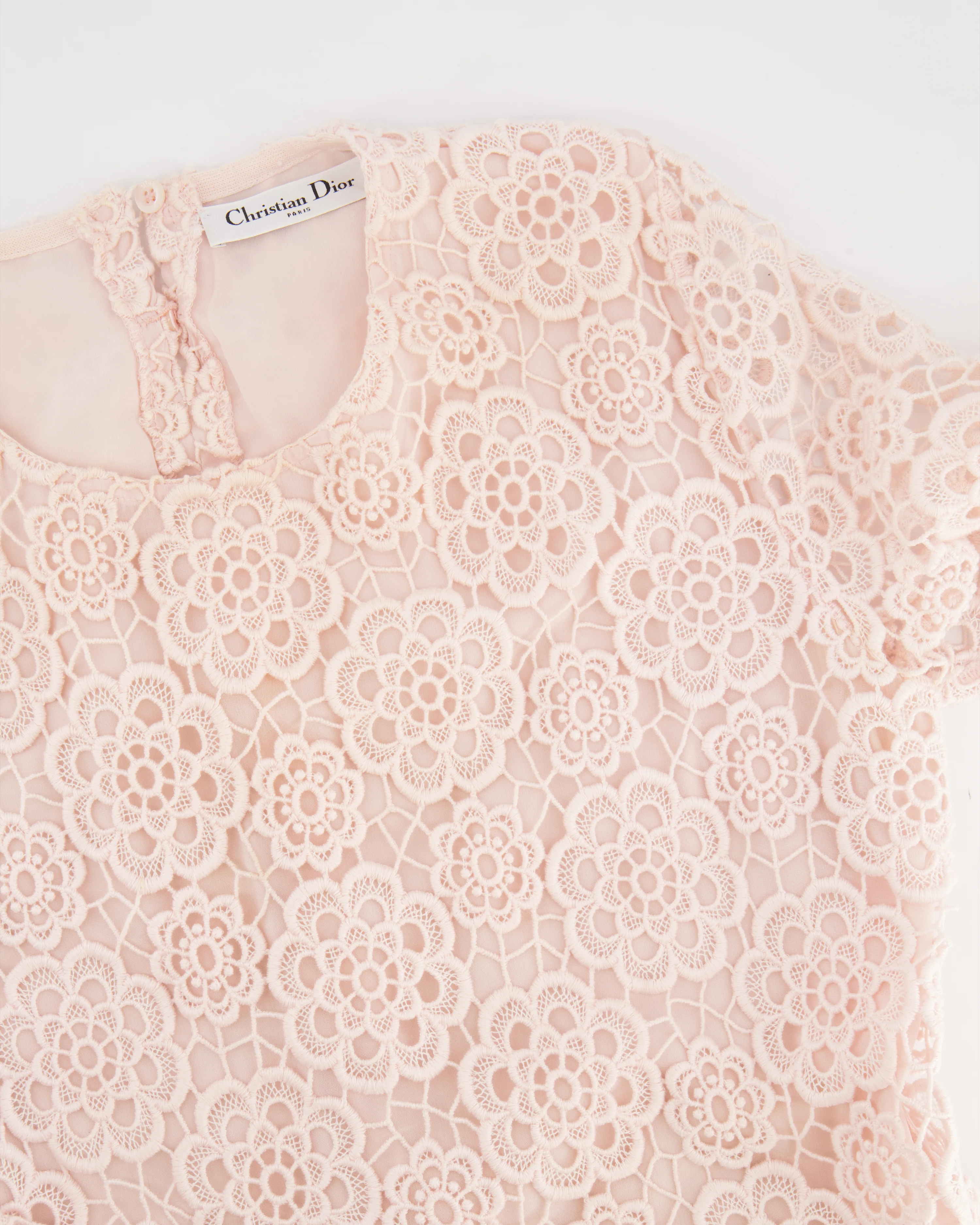 Christian Dior Baby Pink Floral Crochet Mini Dress Size FR 42 (UK 14) - Image 9