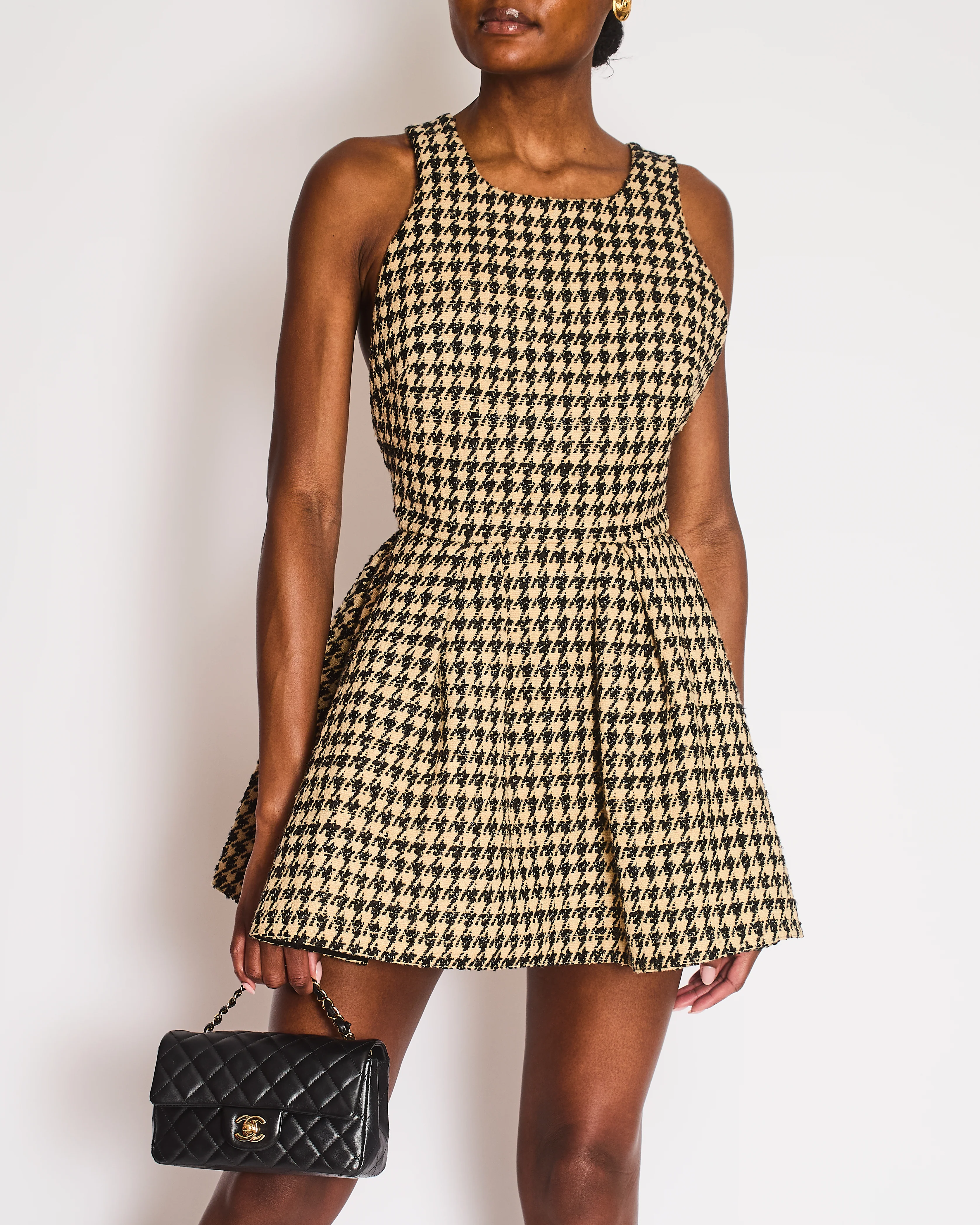 Christian Dior Beige and Black Houndstooth Sleeveless Mini Dress with Crossover Back Strap Detail Size FR 36 (UK 8) - Image 2