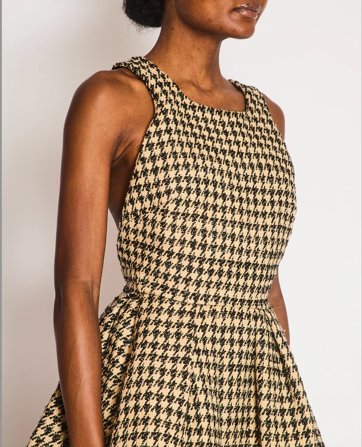 Christian Dior Beige and Black Houndstooth Sleeveless Mini Dress with Crossover Back Strap Detail Size FR 36 (UK 8) - Image 3