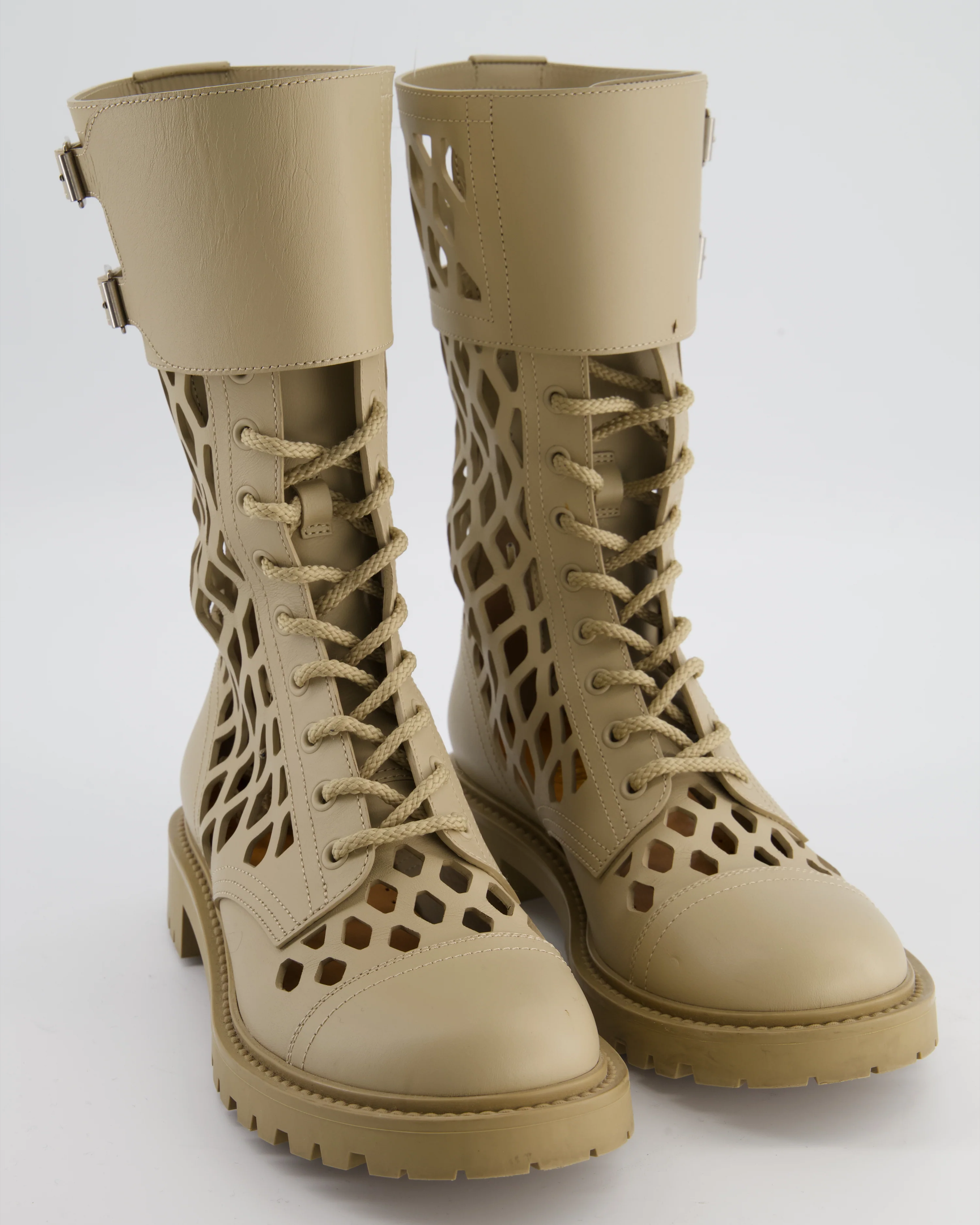 Christian Dior Beige D-Trap Leather Combat Boots Size EU 39 - Image 2