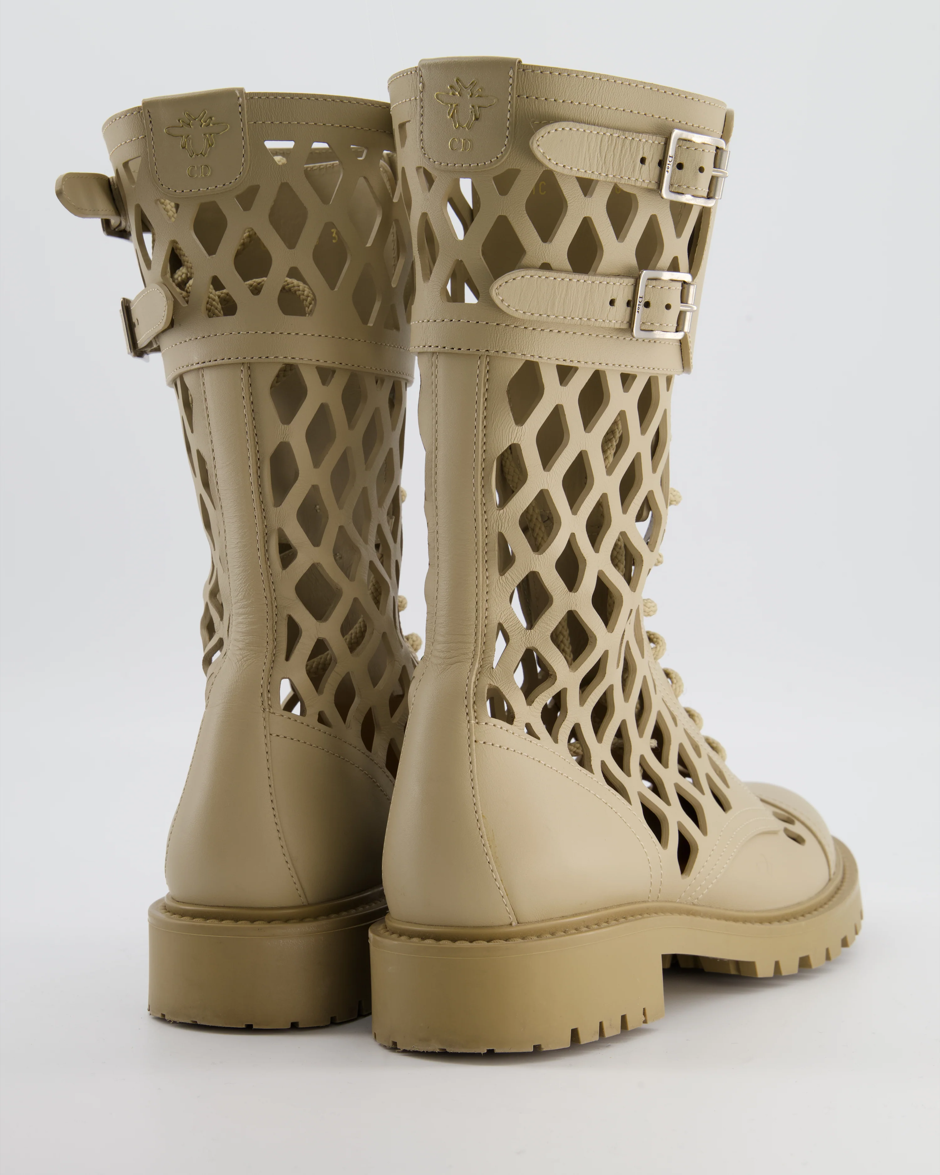Christian Dior Beige D-Trap Leather Combat Boots Size EU 39 - Image 3