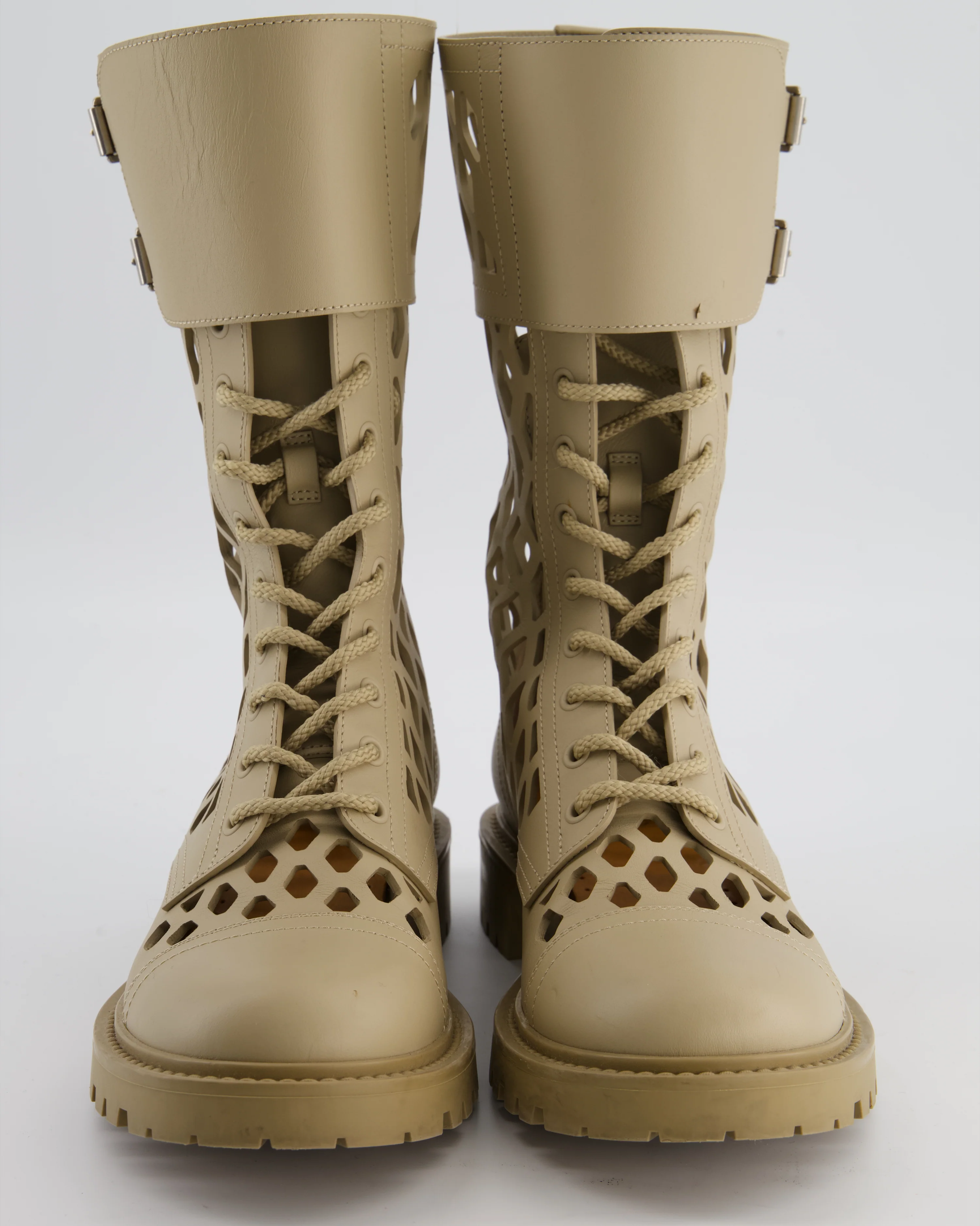Christian Dior Beige D-Trap Leather Combat Boots Size EU 39 - Image 4