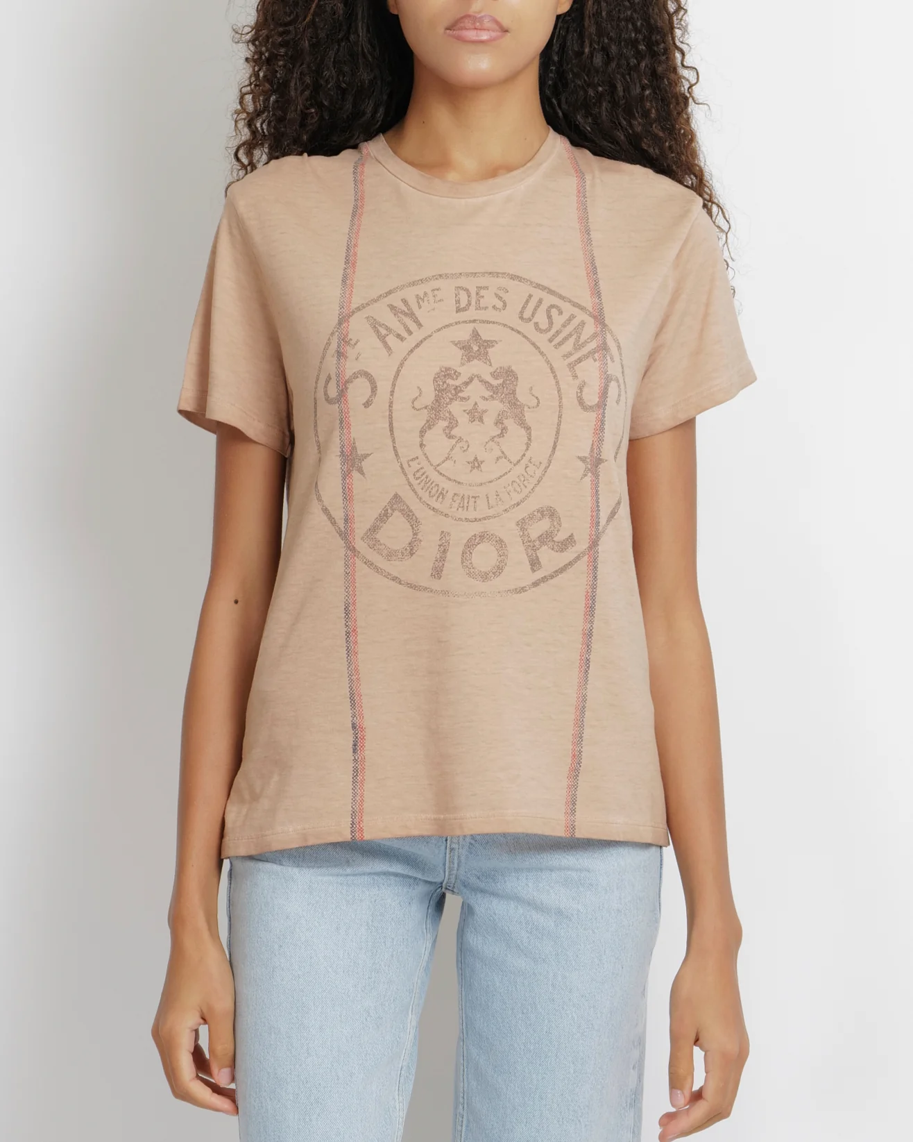 Christian Dior Beige T-Shirt with St Anne Logo Print Size FR 36 (UK 8)