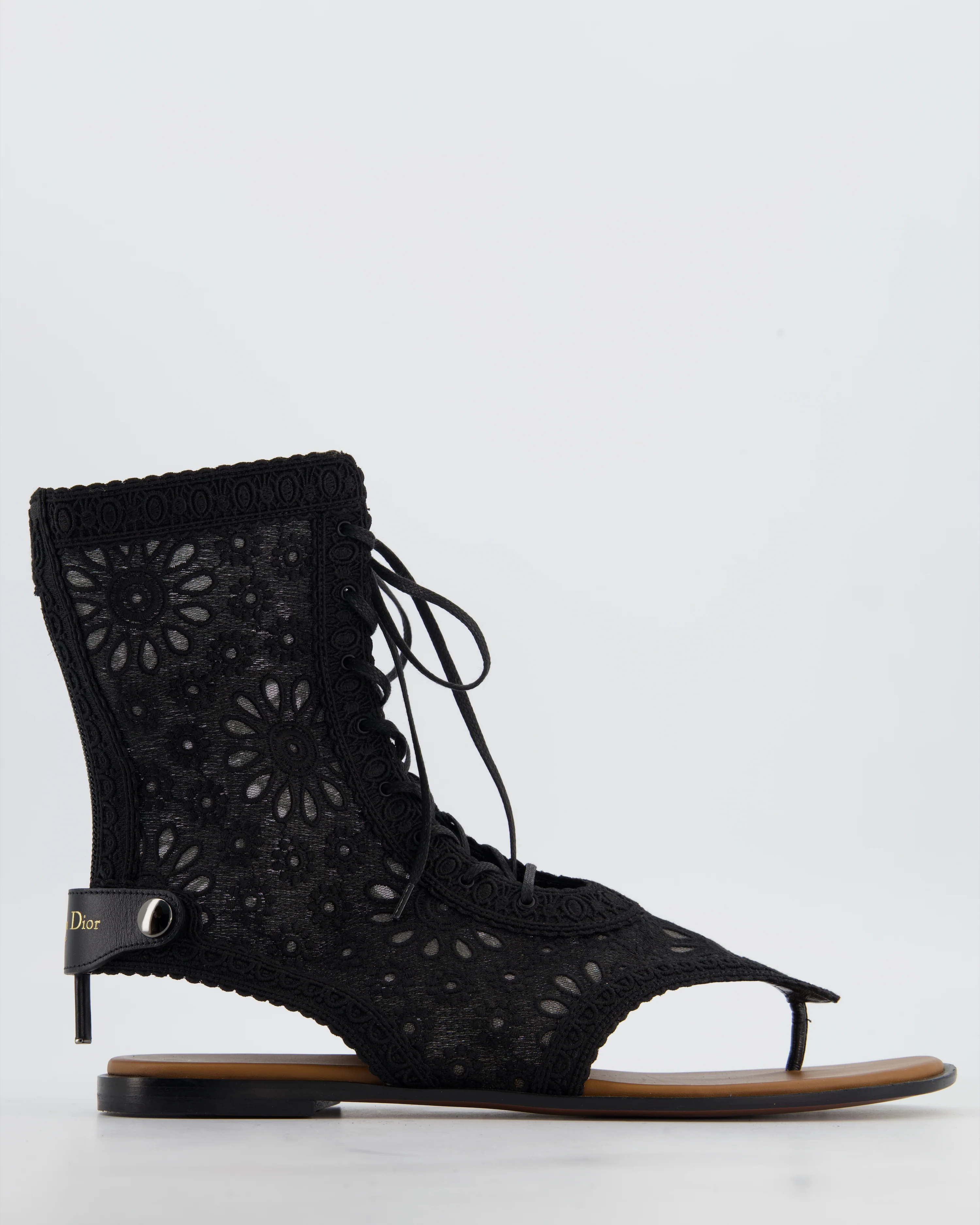 Christian Dior Black Lace Up Sandals with Logo Detail Size EU 40