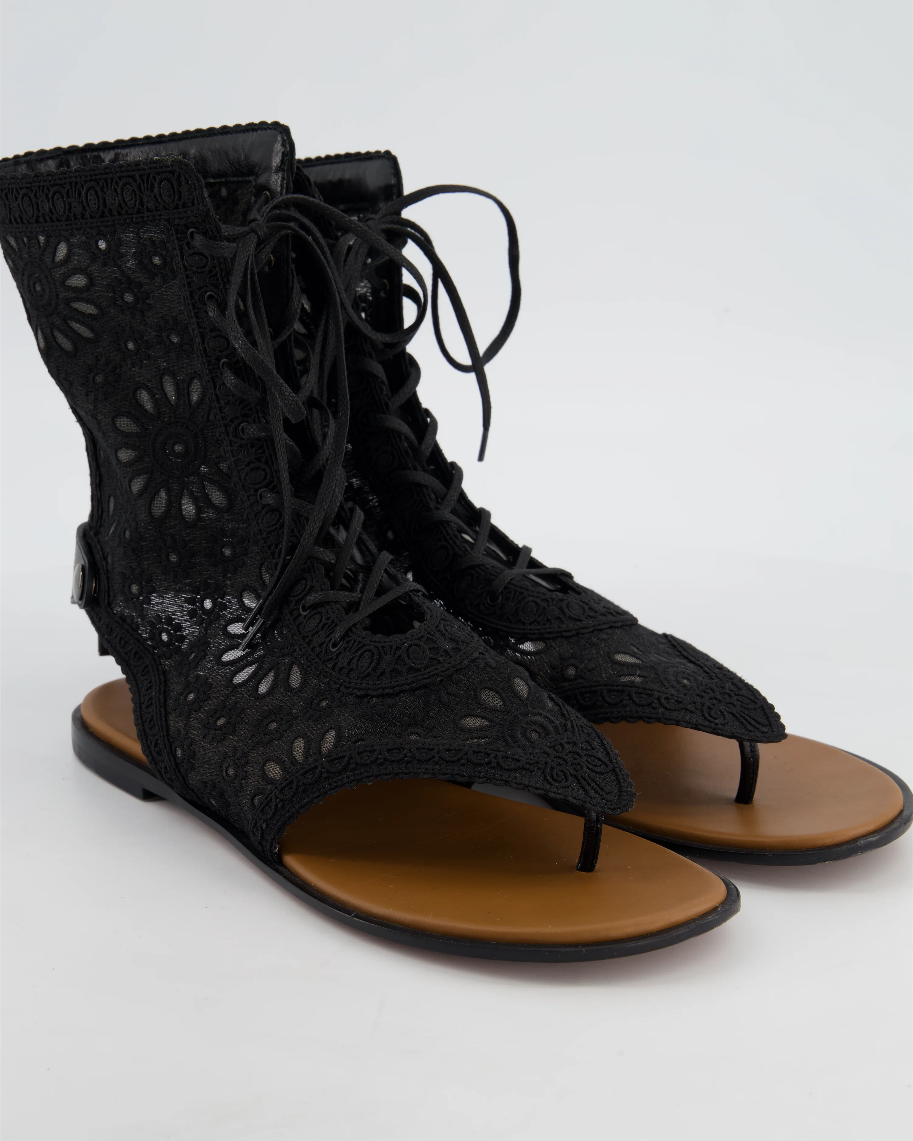 Christian Dior Black Lace Up Sandals with Logo Detail Size EU 40 - Image 3