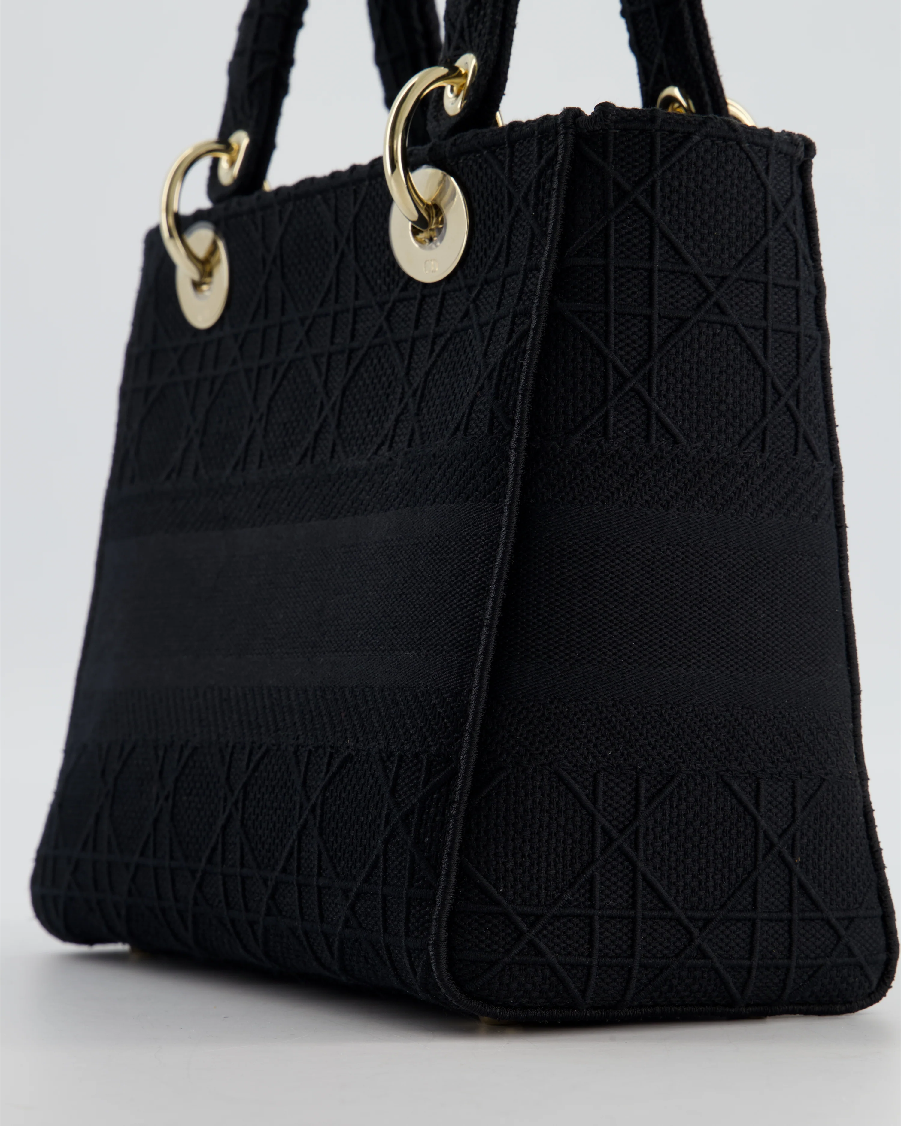 Christian Dior Black Medium Lady D-Lite Bag in Cotton Cannage Canvas with Champagne Gold Hardware RRP £4,100 - Image 13