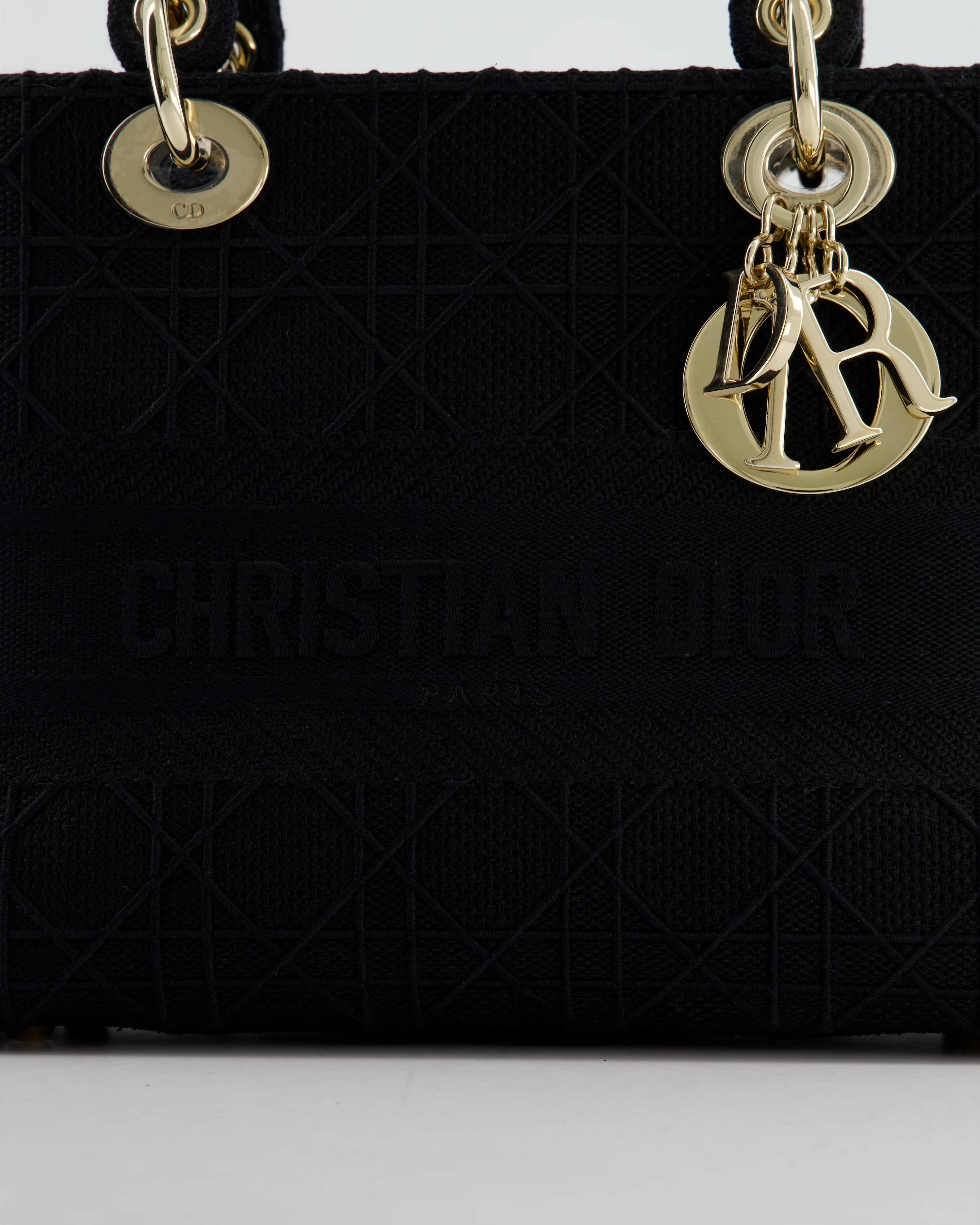 Christian Dior Black Medium Lady D-Lite Bag in Cotton Cannage Canvas with Champagne Gold Hardware RRP £4,100 - Image 15