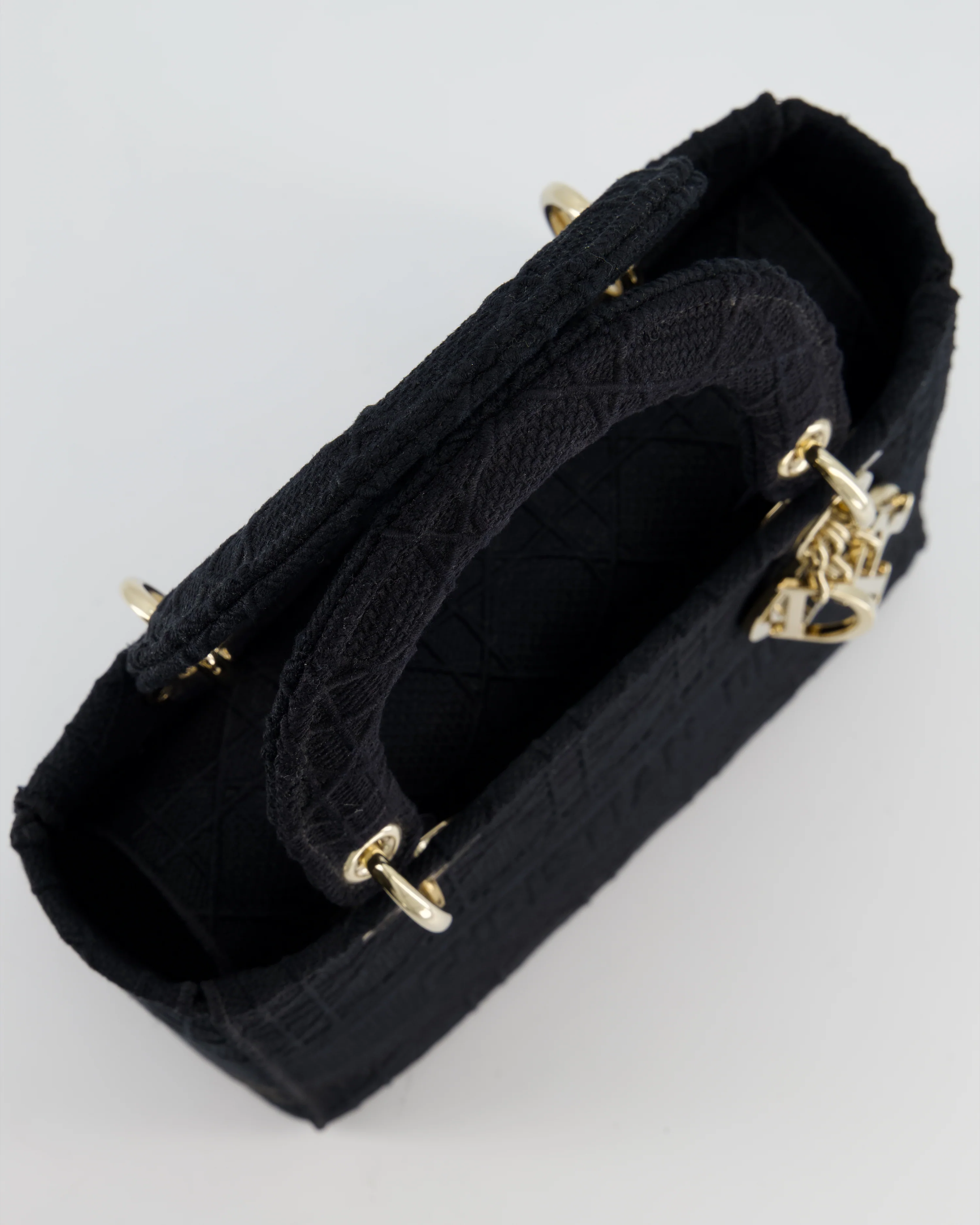 Christian Dior Black Medium Lady D-Lite Bag in Cotton Cannage Canvas with Champagne Gold Hardware RRP £4,100 - Image 16