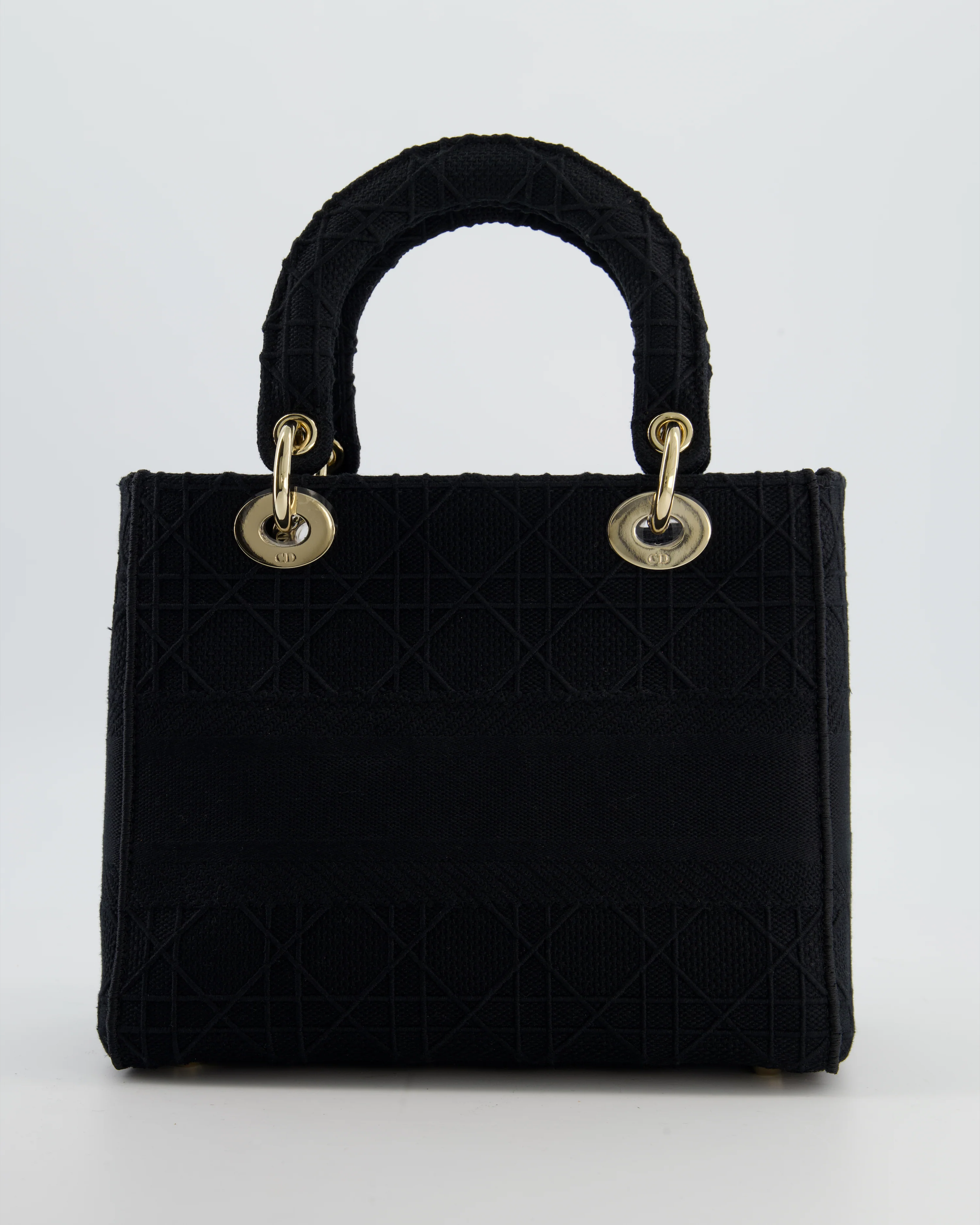 Christian Dior Black Medium Lady D-Lite Bag in Cotton Cannage Canvas with Champagne Gold Hardware RRP £4,100 - Image 7