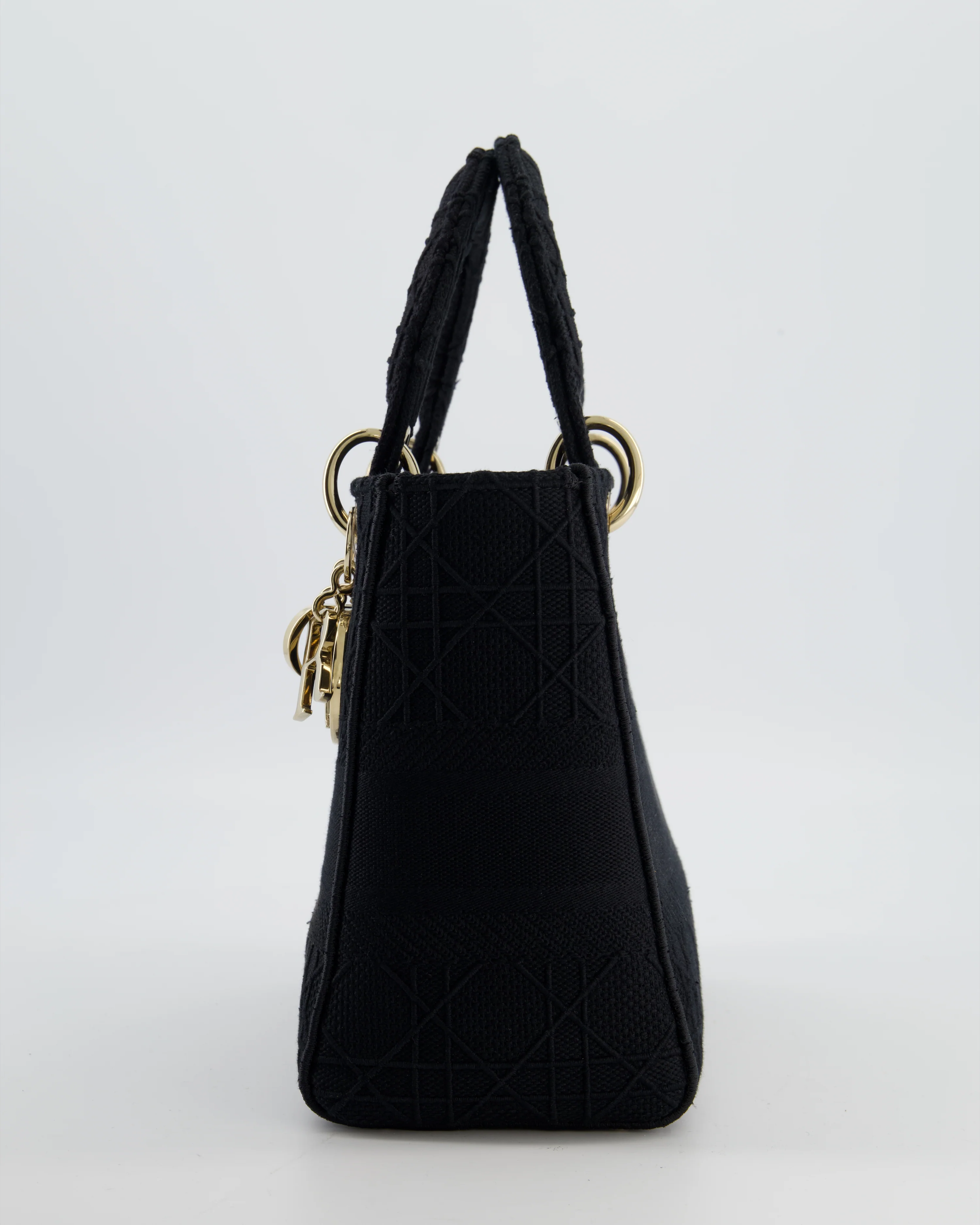 Christian Dior Black Medium Lady D-Lite Bag in Cotton Cannage Canvas with Champagne Gold Hardware RRP £4,100 - Image 9