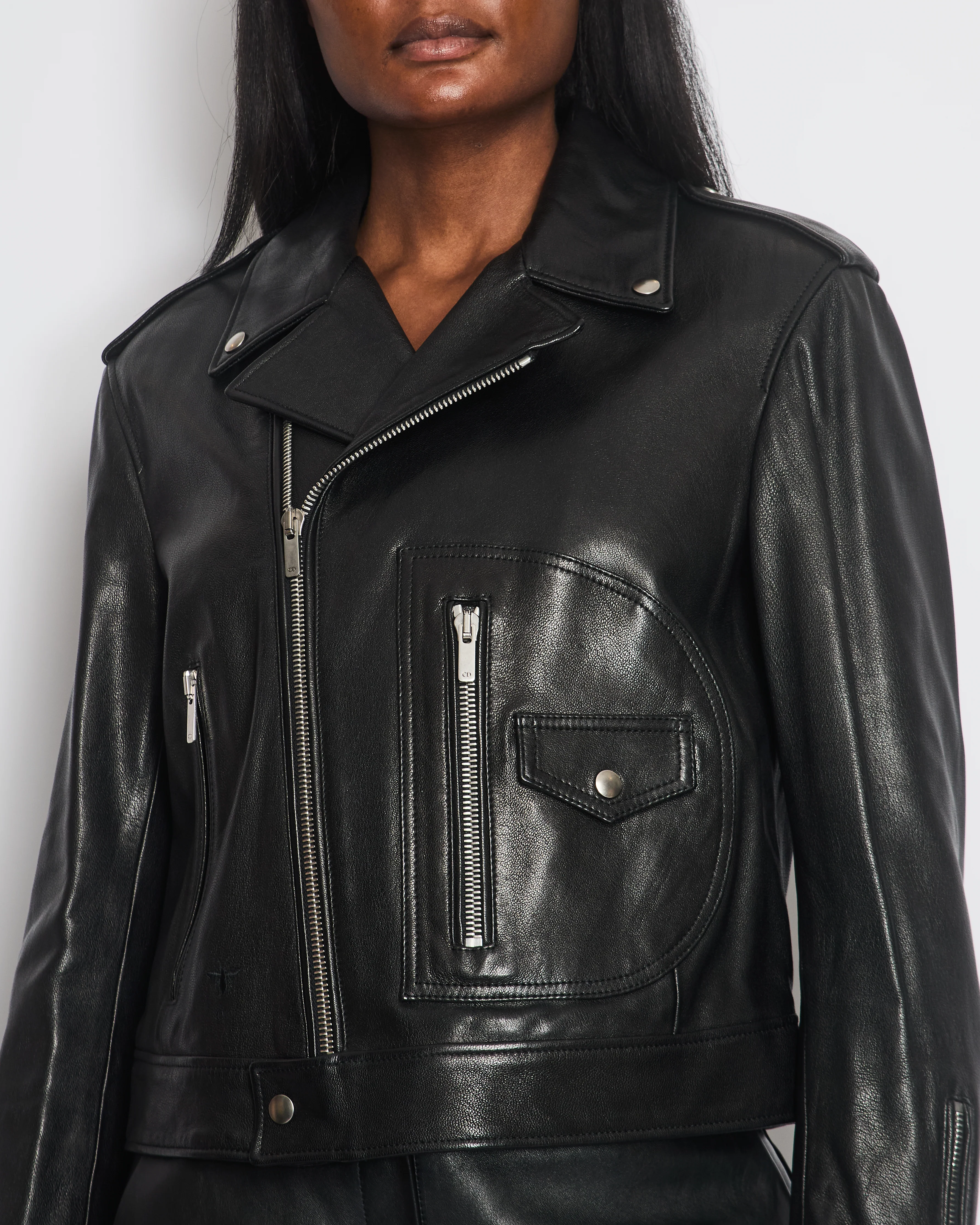 Christian Dior Black Leather Biker Jacket with Silver Zip Detail and Stitch Logo FR 40 (UK 12) - Image 4