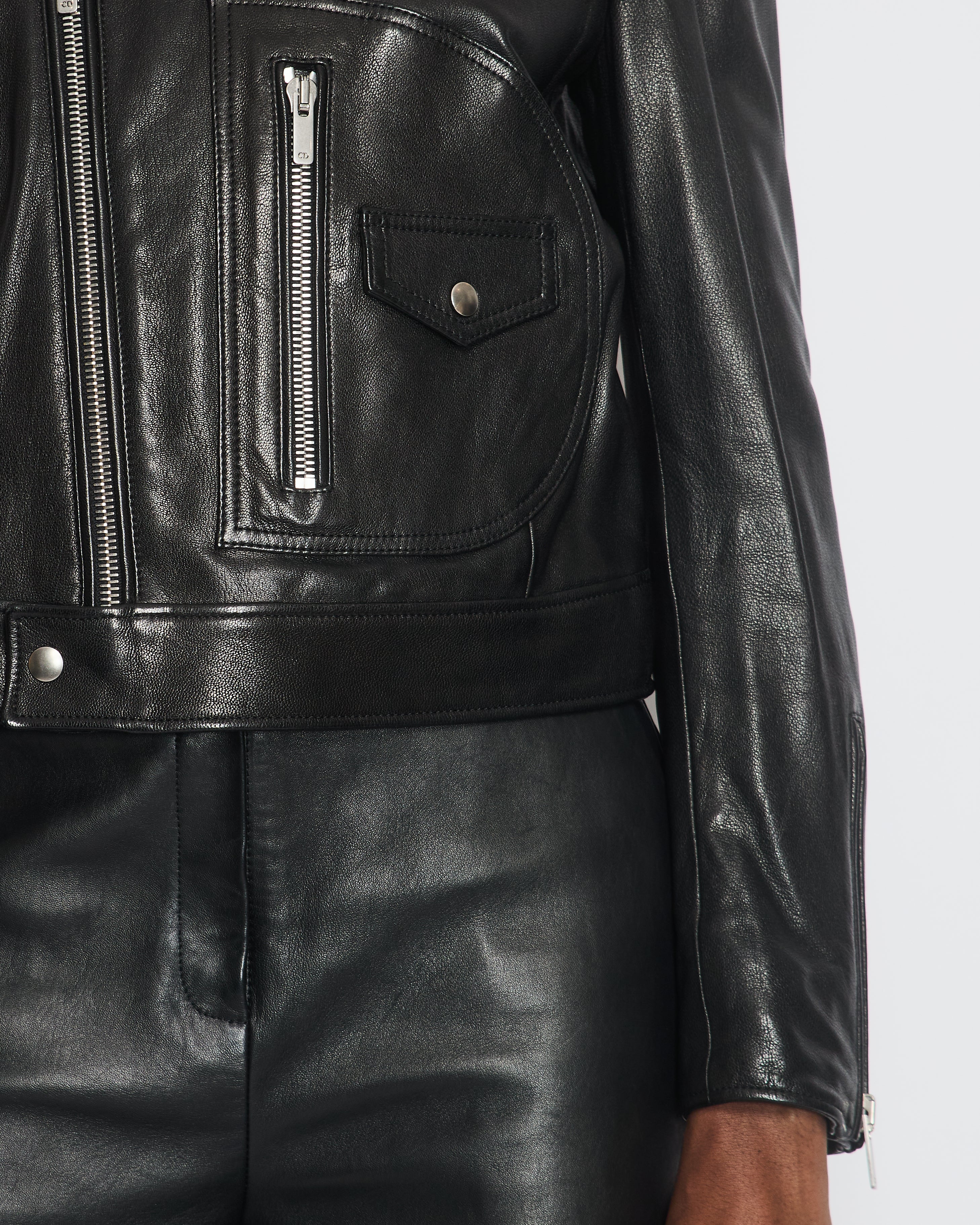 Christian Dior Black Leather Biker Jacket with Silver Zip Detail and Stitch Logo FR 40 (UK 12) - Image 5