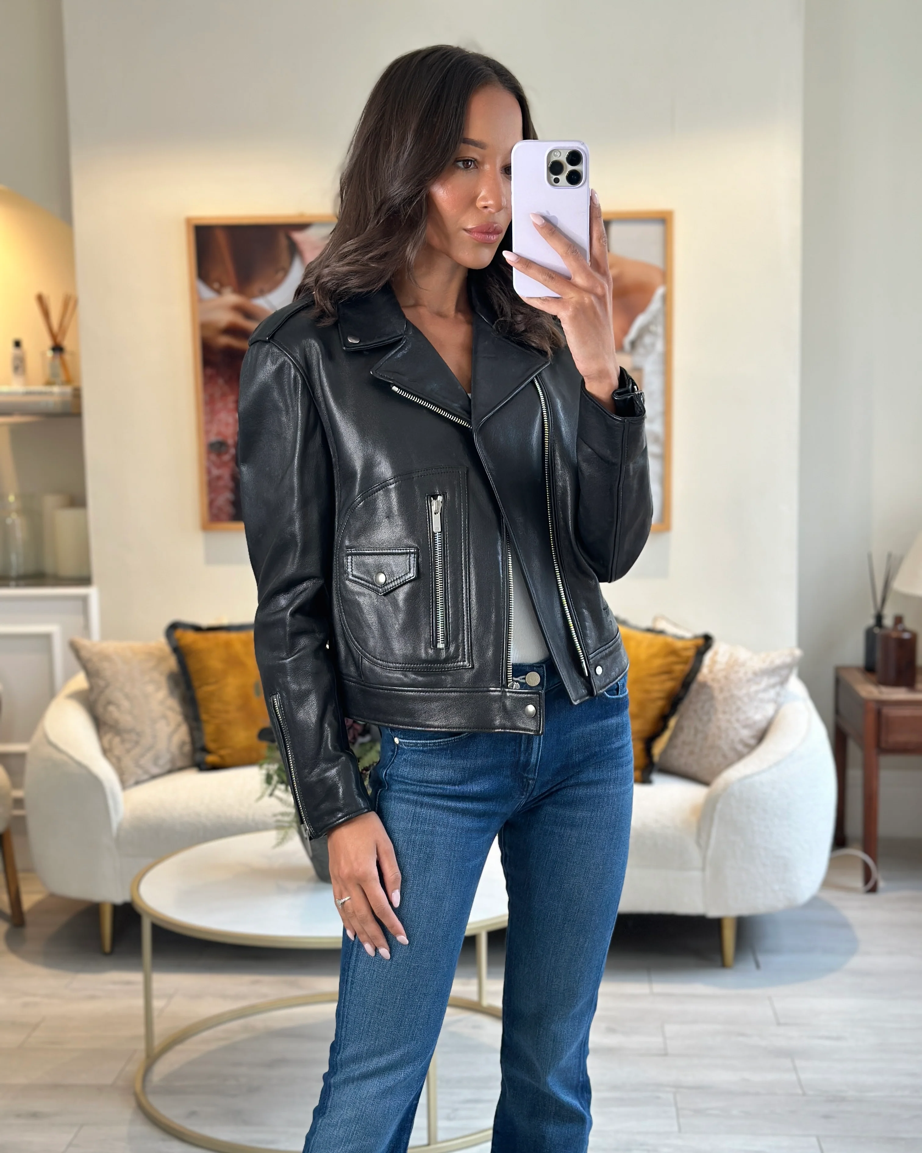 Christian Dior Black Leather Biker Jacket with Silver Zip Detail and Stitch Logo FR 40 (UK 12) - Image 7